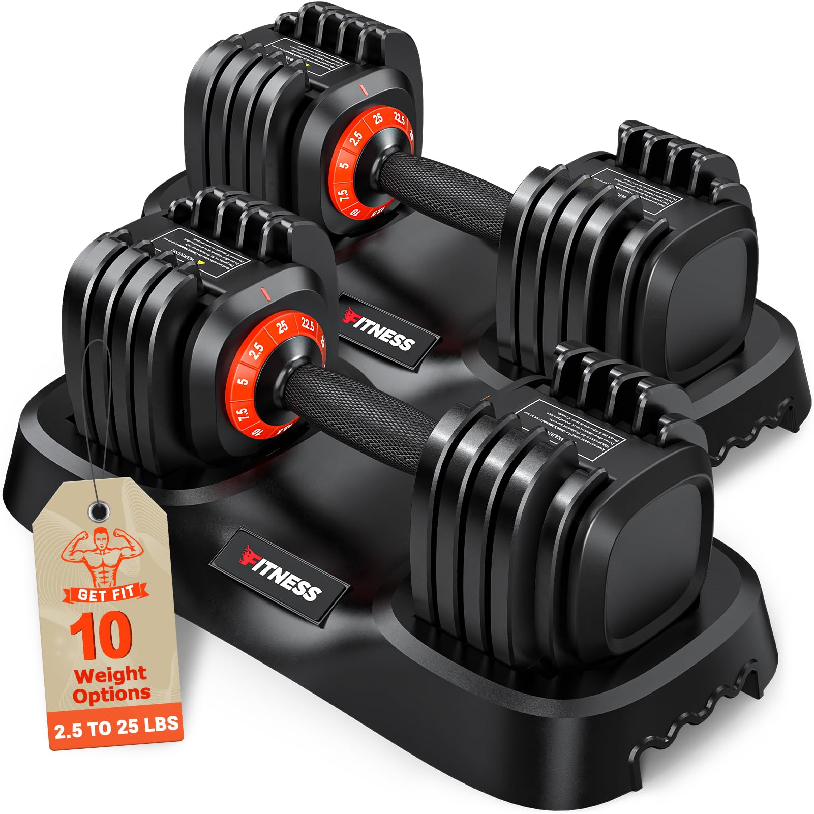 Adjustable Dumbbells Set of 2, 1 Hand Adjustable Weights Dumbbells Set, 5 in 1/10 in 1 Free Dumbbell with Anti-Slip Texture Handle, 25/55/80lb Pair Weight Set For Home Gym Suit both Men and Women