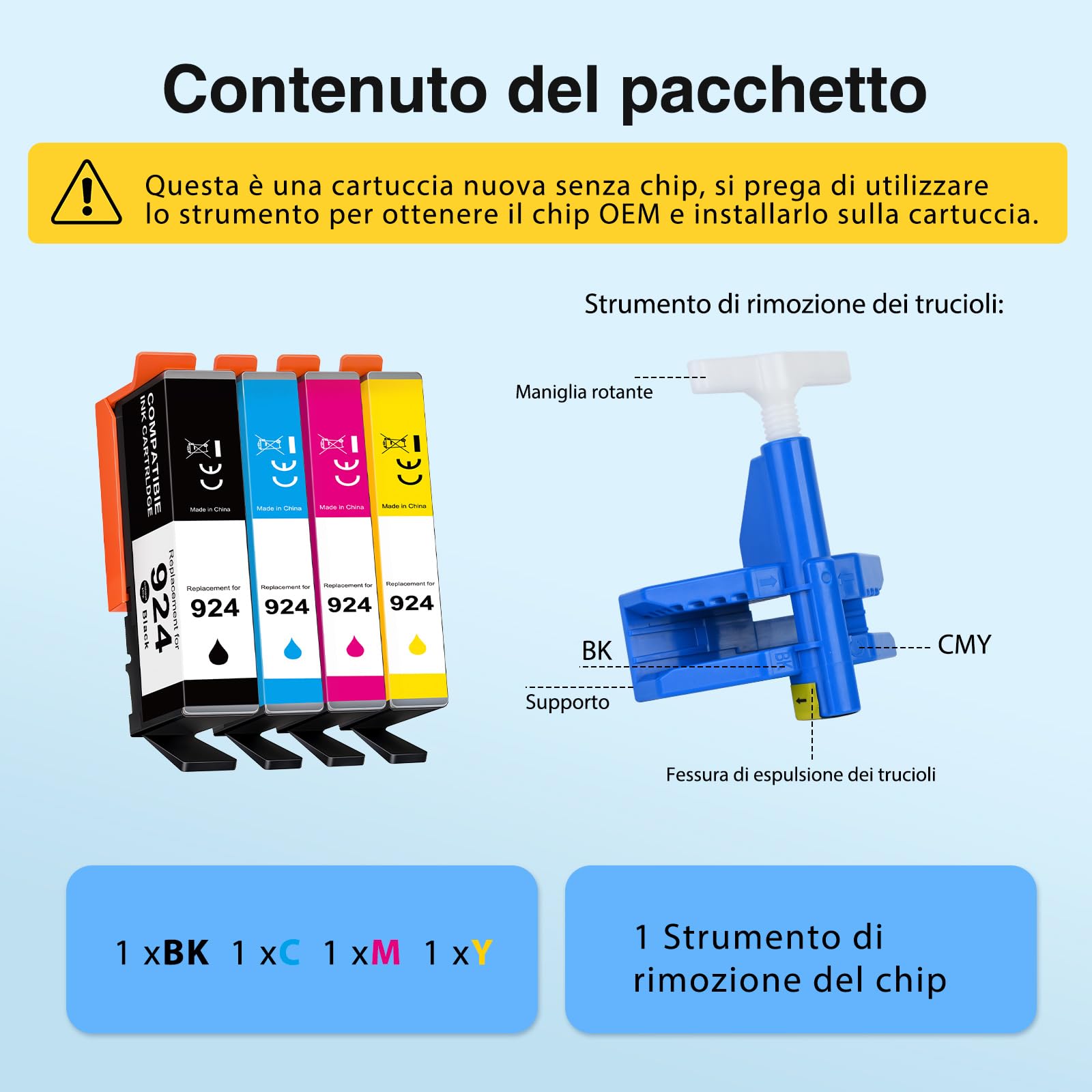 Starink 924 - Cartucce d'inchiostro Compatibili con HP 924 924e per Cartucce HP OfficeJet 8120e 8122e 8124e 8125e pour OfficeJet Pro 8130e 8132e 8134e 8138e 8139e, Confezione da 4 Pezzi, Senza Chip)