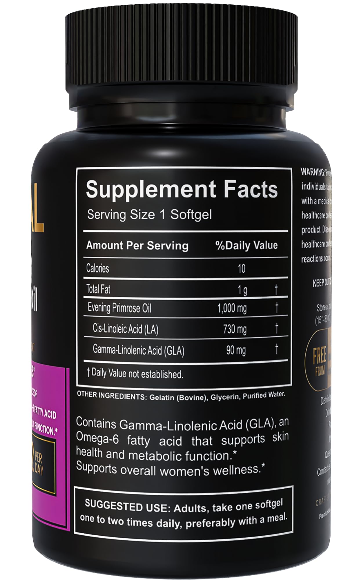 LUAL Evening Primrose Oil for Women with GLA • Aceite de Onagra 1000mg — Amazon image 2
