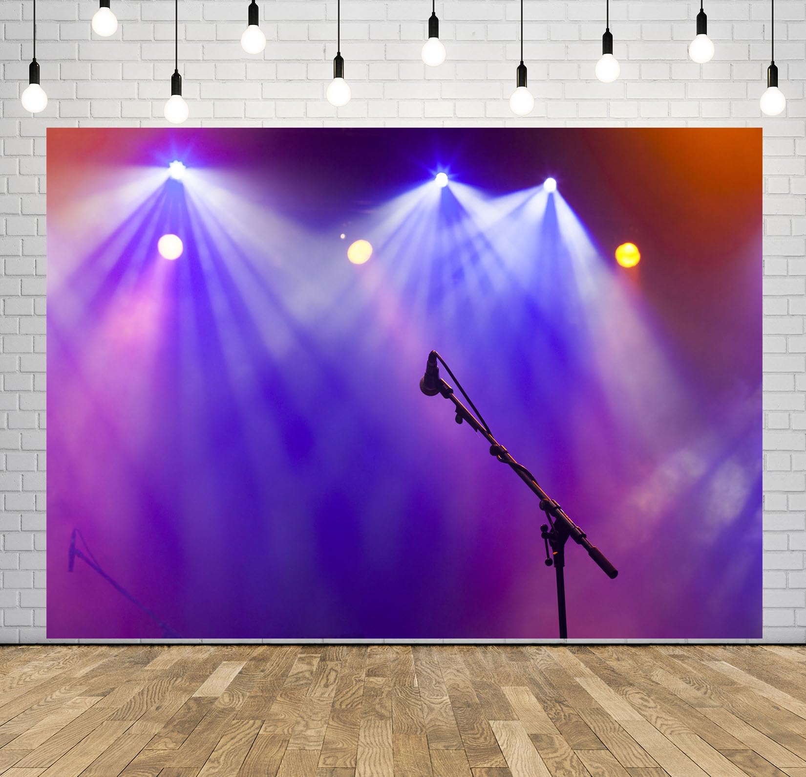 12x10FT (3.6x3m) Palco Vuoto Con Microfono E Faretti Sfondo Fotografico | Locale Per Spettacoli Live Fondale In Tessuto,Microfono In Piedi Raggi,Per Feste Musicali E Ritratti Della Band,Photo Booth