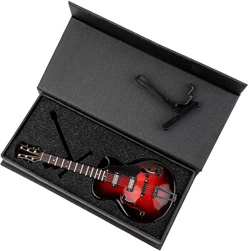 Miniatura 3 de Guitarra eléctrica en miniatura de madera con soporte y estuche, mini instrumento musical, réplica de guitarra eléctrica, figuras coleccionables,