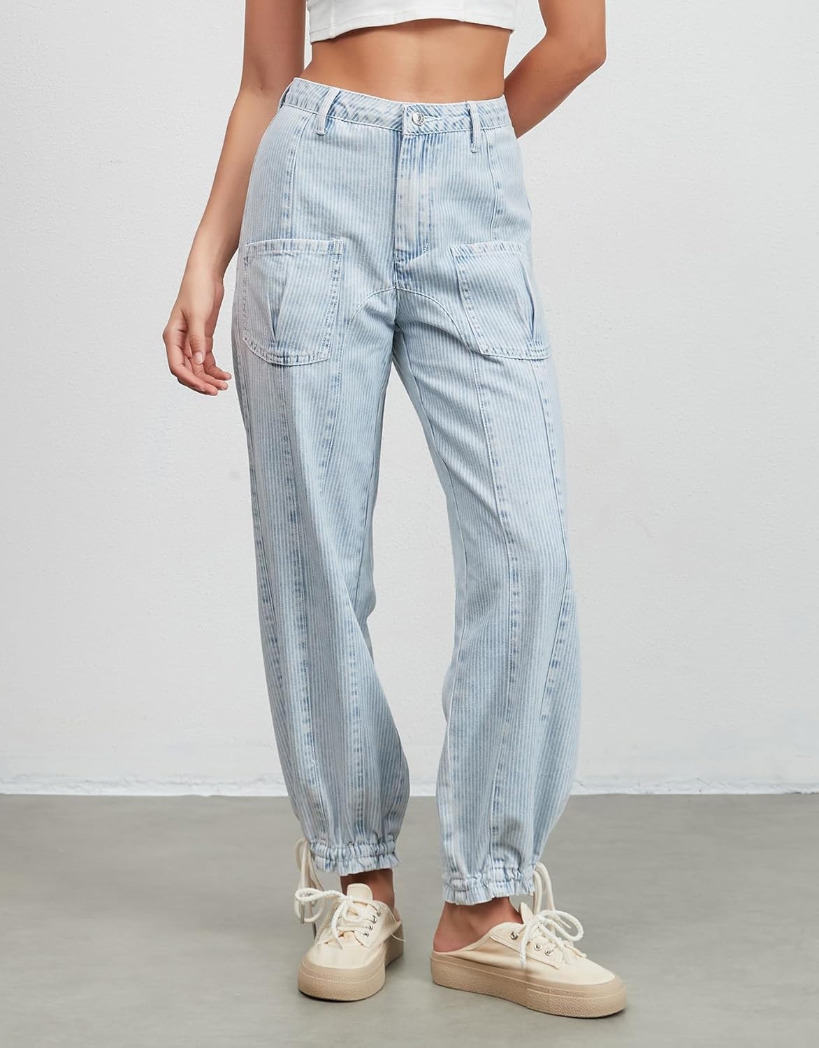 Kedera Women's Striped Jeans Trendy Mid Rise Straight Leg Casual Jean Joggers Wide Leg Baggy Pants Boyfriend Denim Pants - Image 3