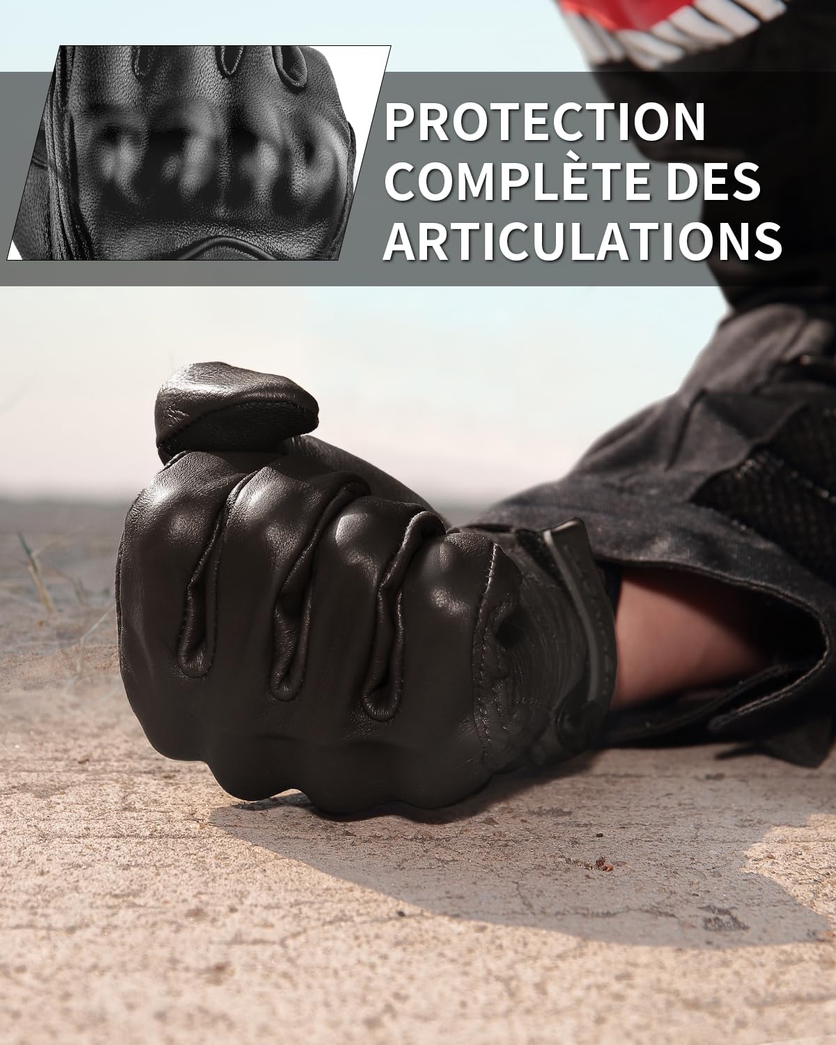 KEMIMOTO Gants Moto en Cuir pour Hommes et Femmes, Protection des Articulations, Écran Tactile et Respirant, Doigts Complets pour Le Motocross et Tir