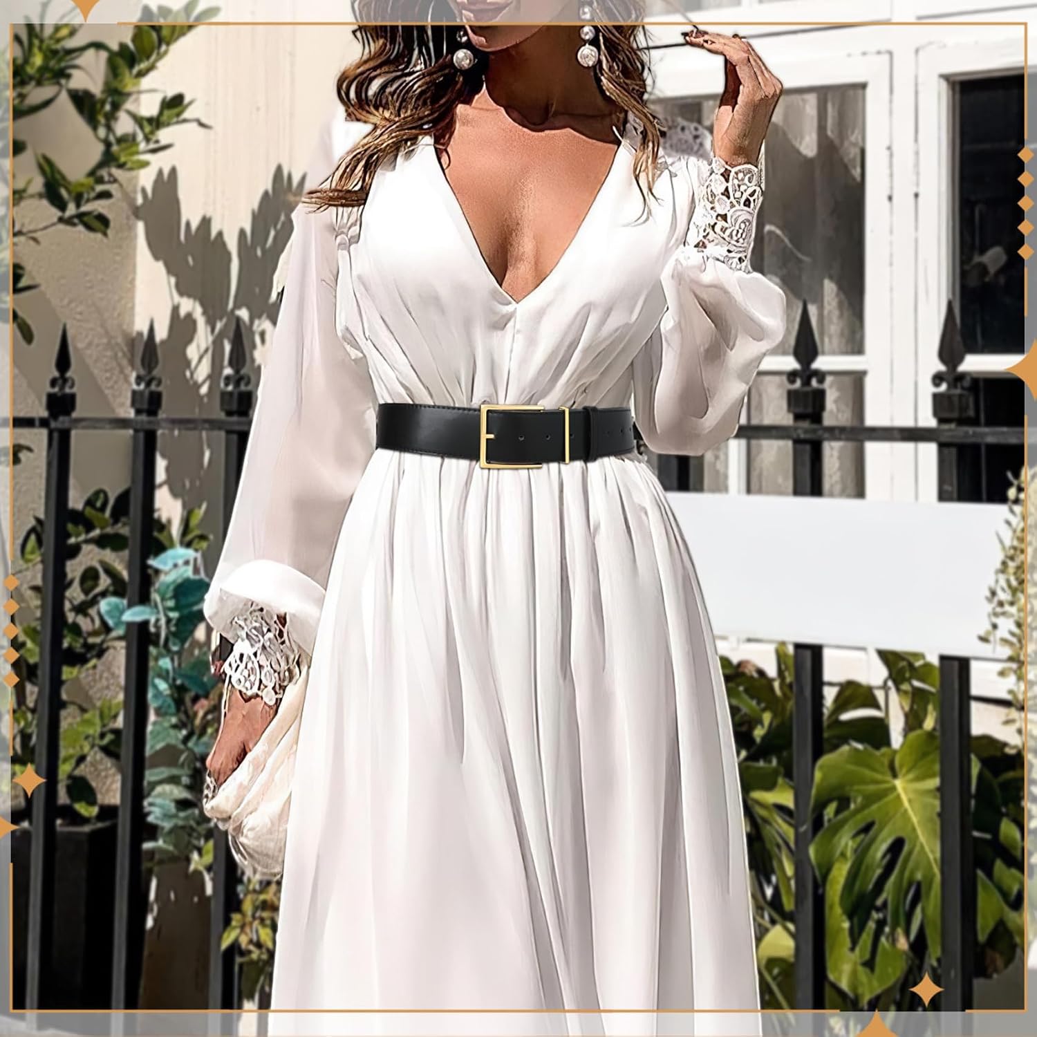 WHIPPY Women Wide Leather Waist Belts for Dresses Pants Fashion Leather Waistband for Women with Gold Buckle image 5
