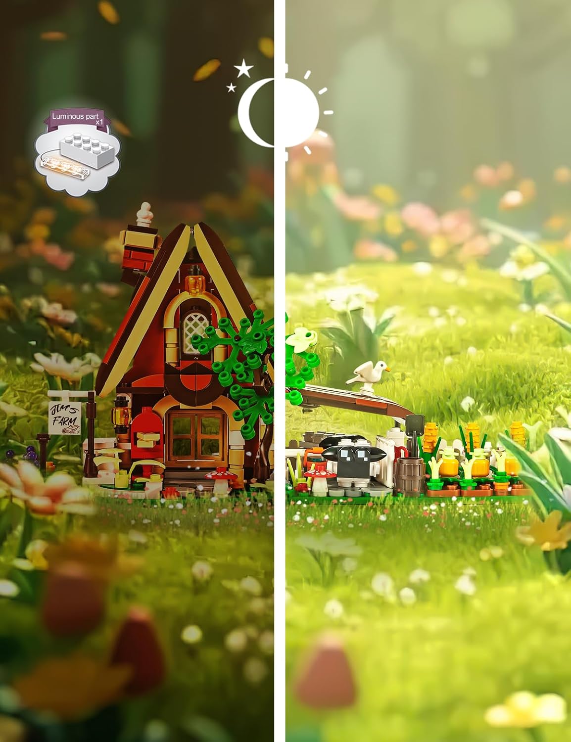 Day and Night view of the Farm House with LED lights