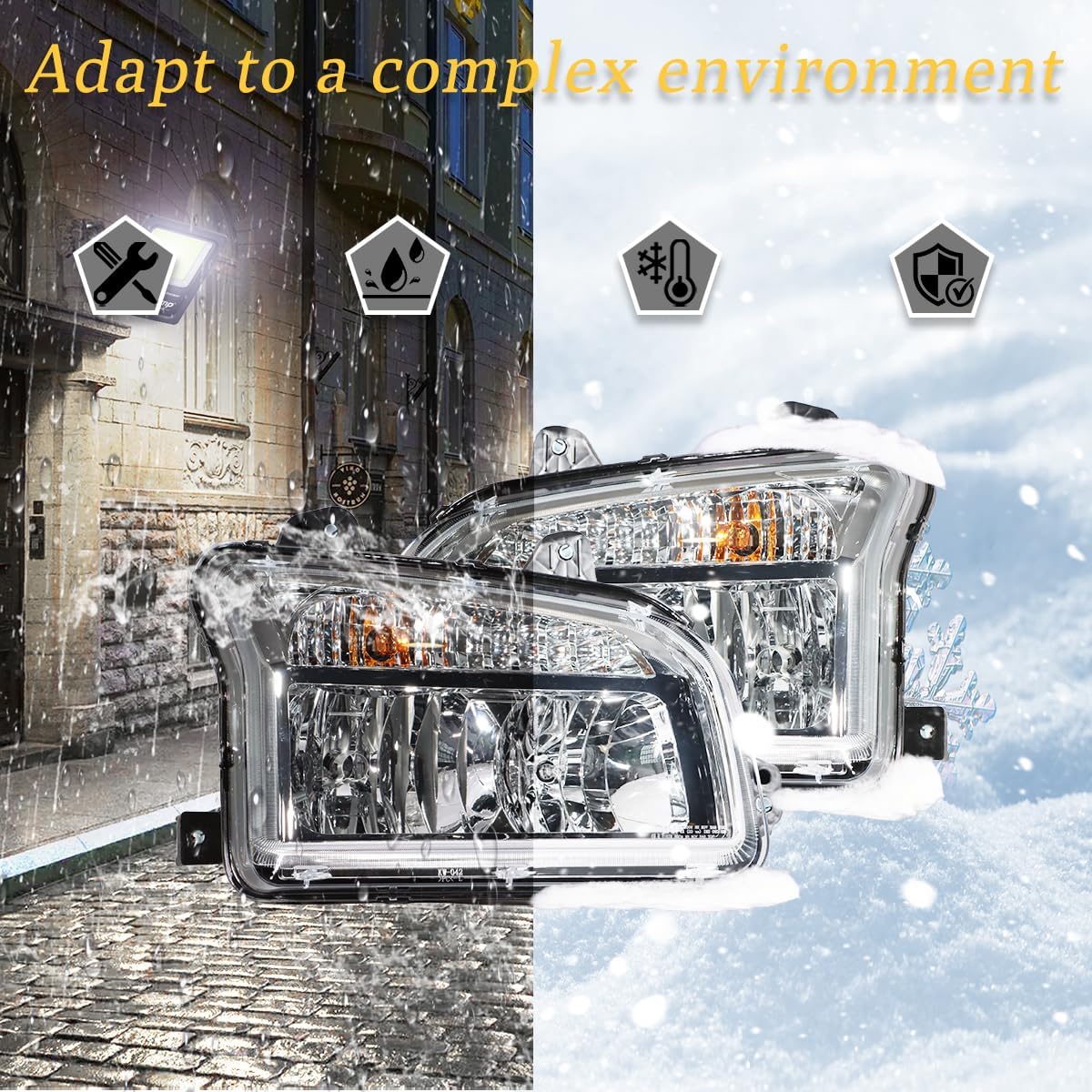 Chrome Headlights Fits Kenworth T880 2014-2023 Headlights Assembly Lamps for Kenworth T880 Replacement Passenger Right Side T880 Semi Truck Accessories (RH)