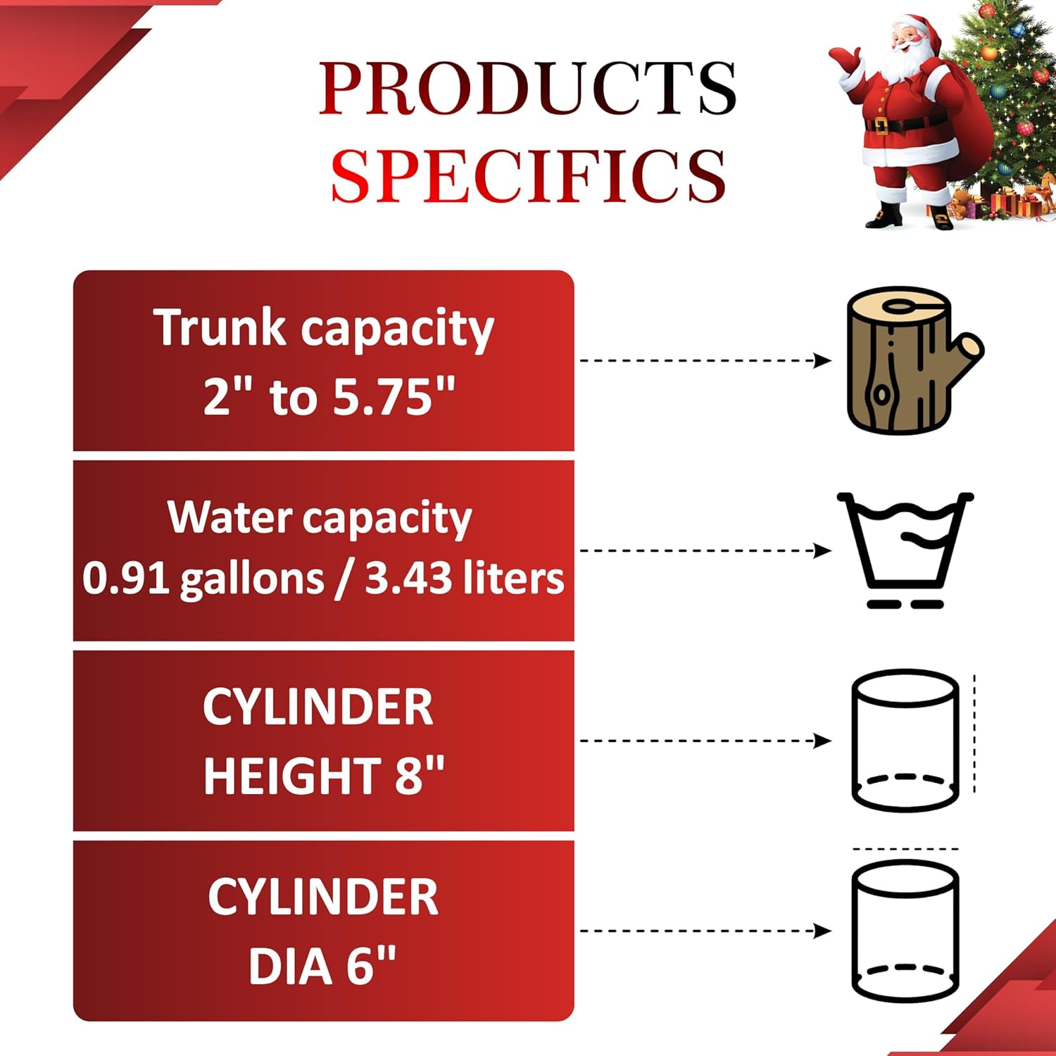 FEBTECH - Christmas Tree Stand - 6" Wide Cylinder - Christmas Tree Stand with Water Reservoir - Christmas Tree Stand for Live Tree 5 to 12 Feet - 2"-5.75" Trunk Capacity - 22"-45" Adjustable Stand