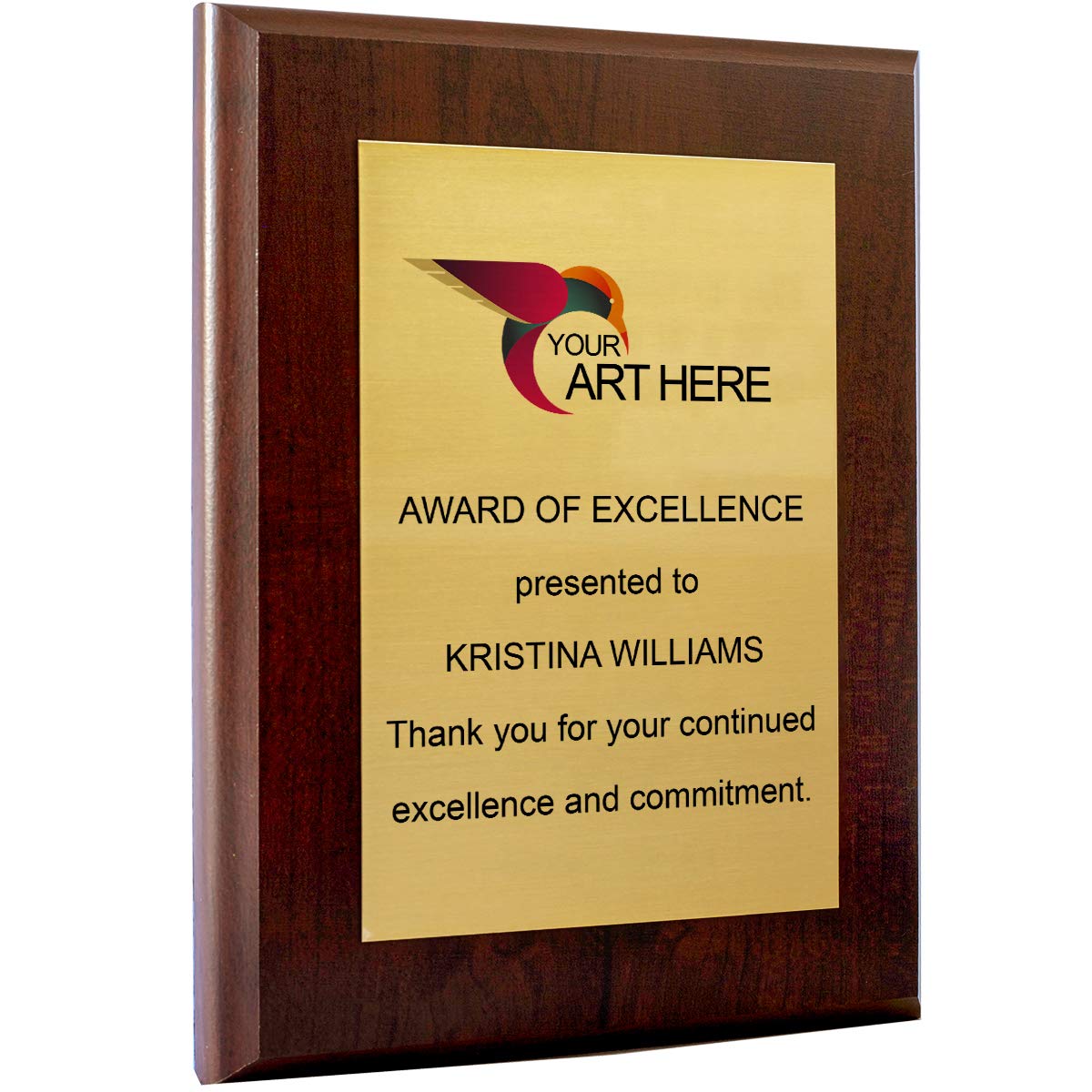 Custom Aluminum Metal Award Plaque with Full Color Printing - Include Photos Or Logos and Your Personal Text (6 x 8", Coated Cherry Board w/Gold Metal