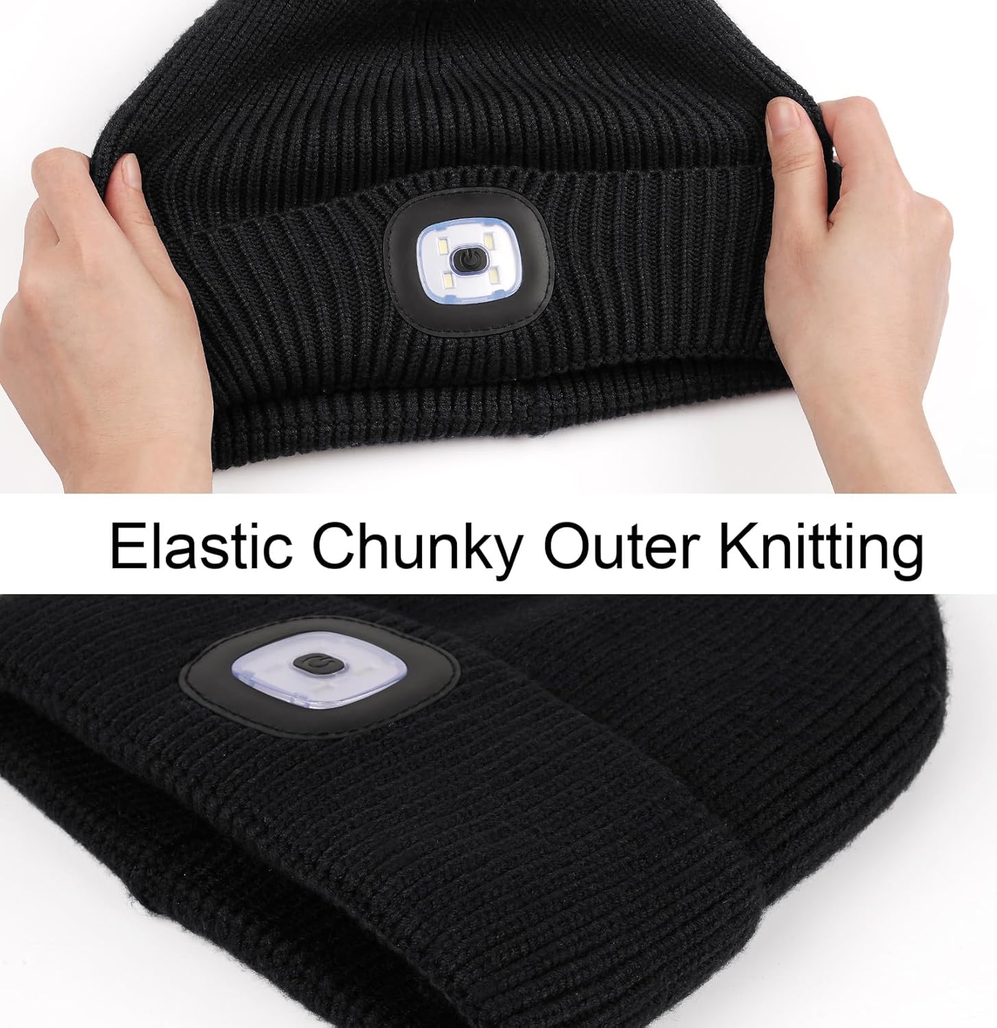 MELASA Winter Fleece Lined LED Beanie, USB Rechargeable Hand Free Warm Hat with Light Built in, Gifts for Men Dad Husband Him - Image 3