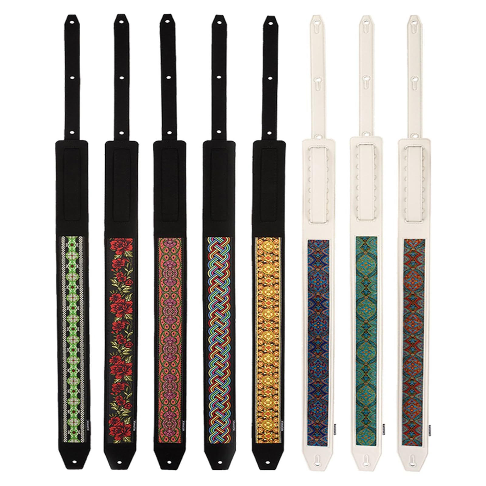 Tracolla per Chitarra Tracolla Regolabile con Ricamo Jacquard con estremità in Pelle per Basso, Chitarra Acustica, elettrica(Multi-Colored 7)