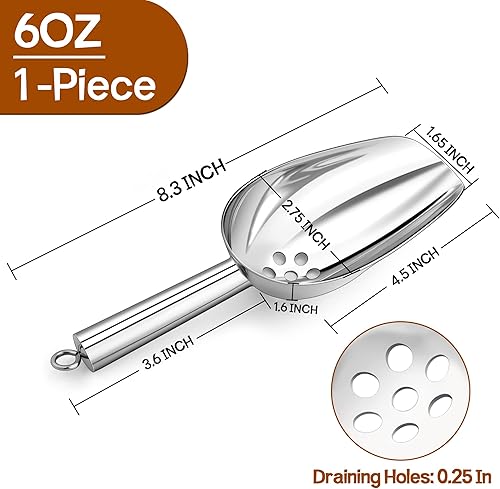 Miniatura 2 de P&P CHEF Cuchara de hielo de 6 onzas con orificios de drenaje, pequeña cuchara de acero inoxidable para dulces, café, para cocina, jardín, bar,