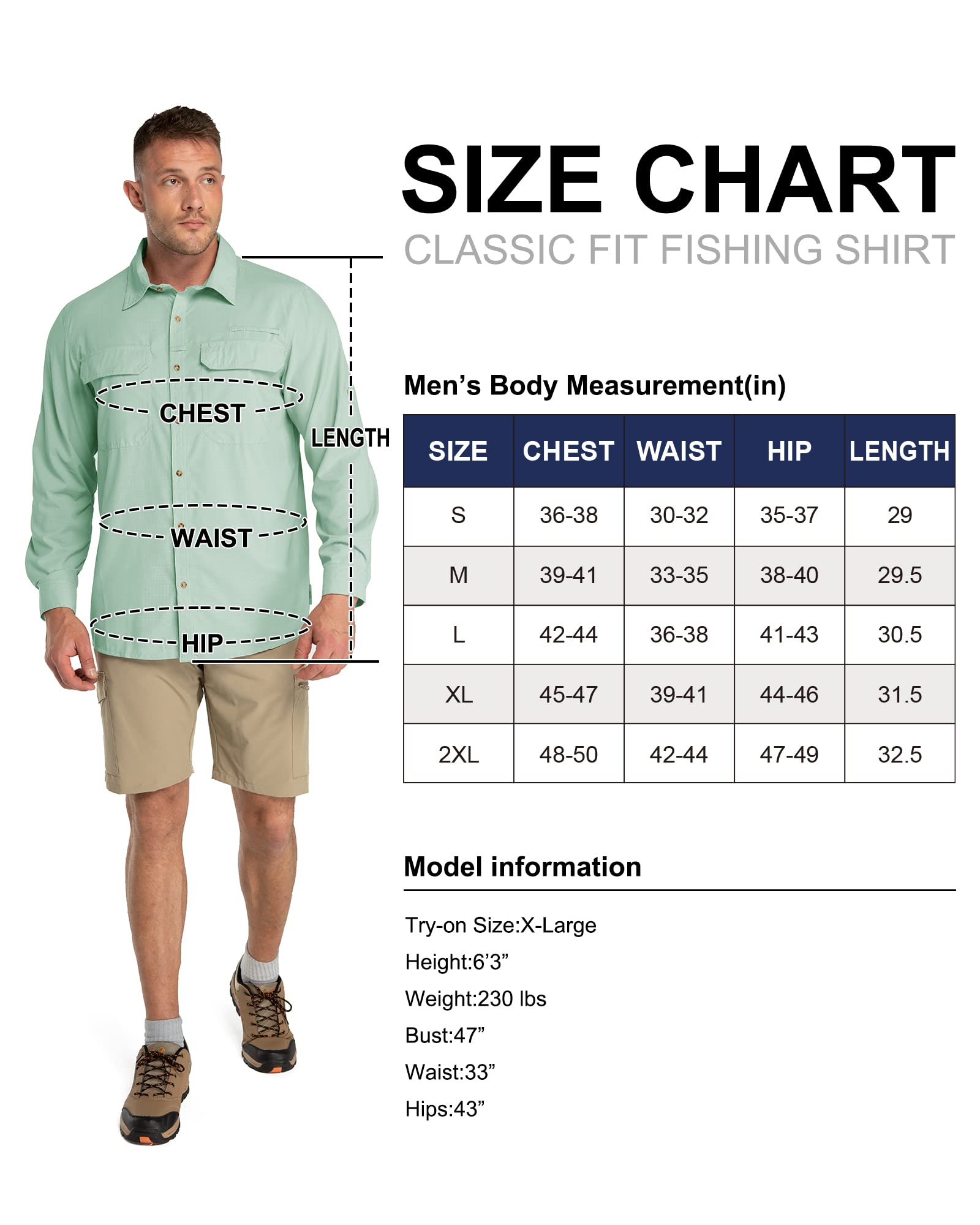 33,000ft Chemise de protection solaire à manches longues pour homme UPF 50+ UV - Séchage rapide - Pour voyage, safari, camping, randonnée