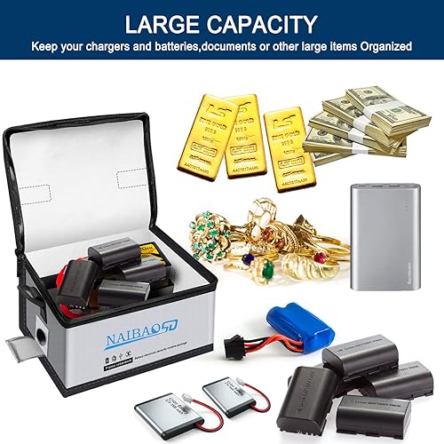 Miniatura 3 de Bolsa de batería Lipo ignífuga a prueba de explosiones para almacenamiento y carga de batería Lipo, correa de hombro desmontable resistente al fuego