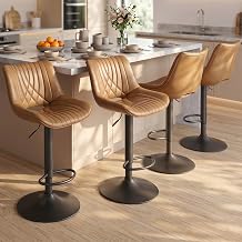 Swivel Bar Stools Set of 4, Height Adjustable Counter Height Bar Stools with Open Back and Footrest, Premium Faux PU Leather, Modern Upholstered Bar Chairs for Kitchen Island, Walnut Brown