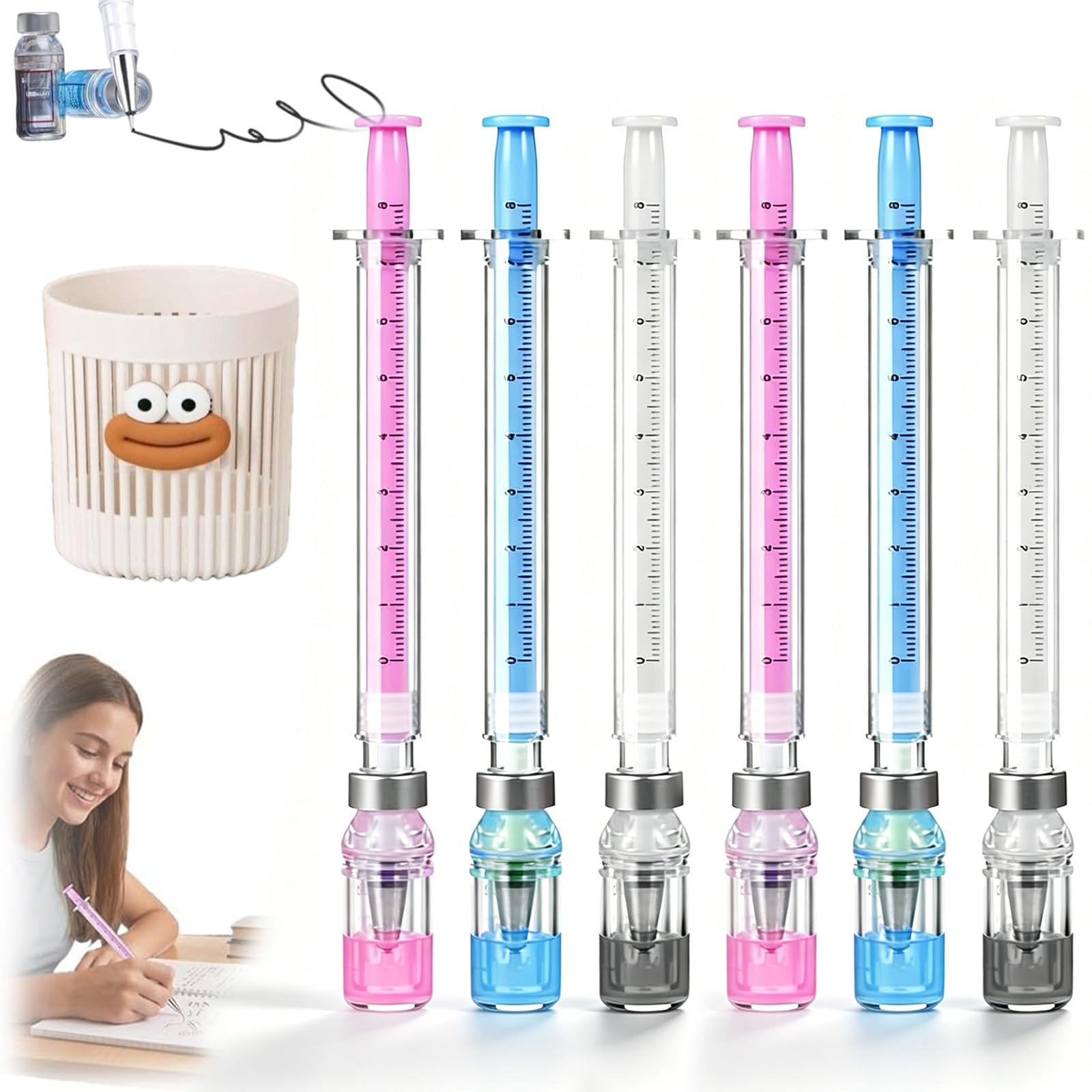 NNBWLMAEE 3/6/9-Pack Syringe Shaped Gel Pens, 2026 New Creative Syringe Shaped Gel Pen for Funny, 0.38mm Black Neutral Pen, Nurse Accessories for Work and Nursing School Supplies, Gift (6pack)