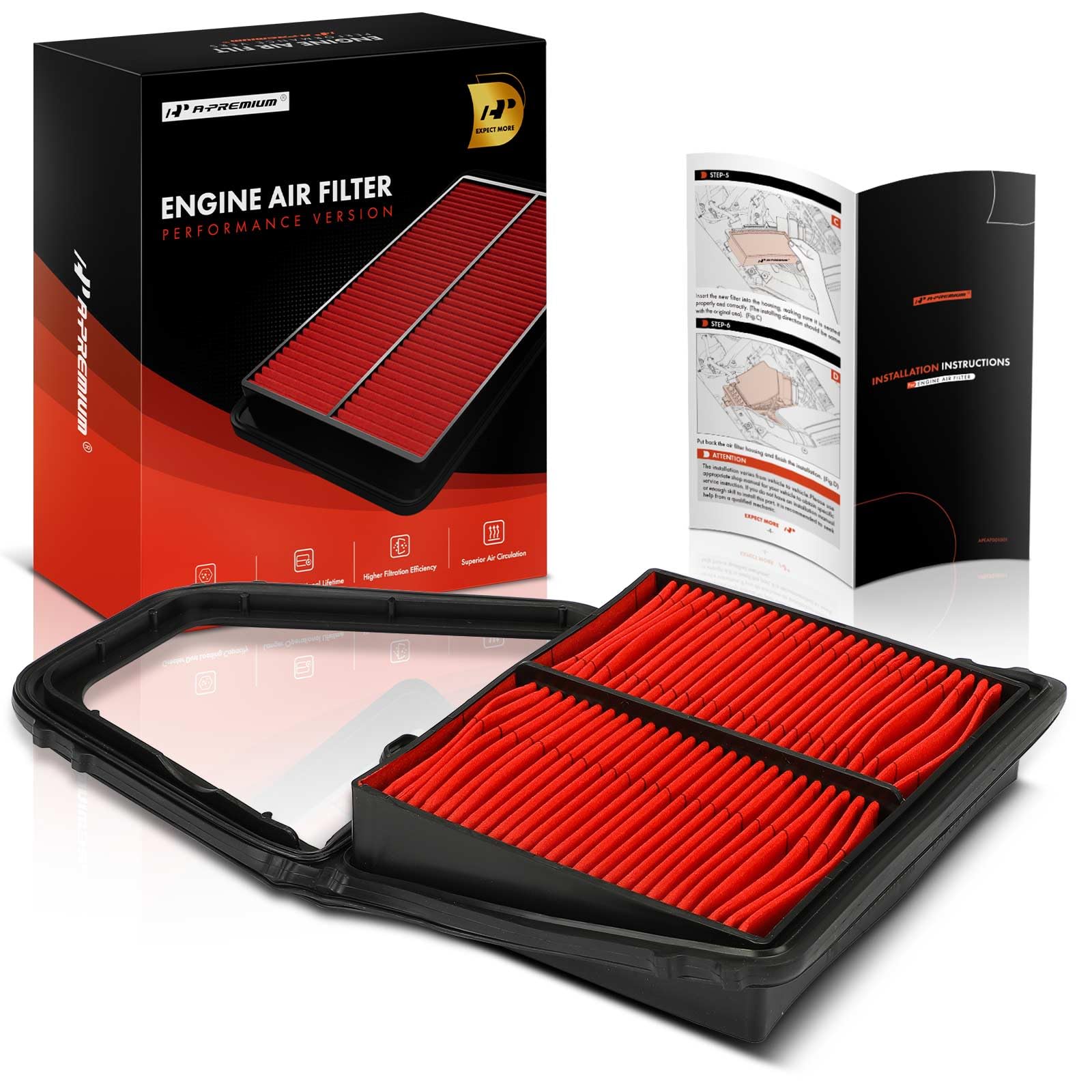 A-Premium High-performance, Pre-oiled Engine Air Filter Compatible with Honda Civic & Acura EL, 2001 2002 2003 2004 2005, 1.7L