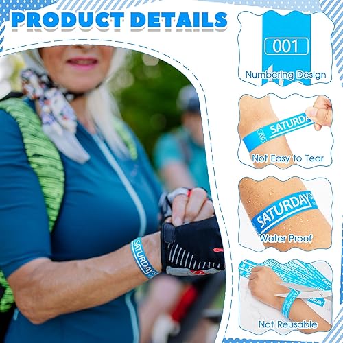 Miniatura 3 de Henoyso 600 pulseras de papel para el sábado, pulseras de papel de admisión a eventos, impermeables, numeradas, para fiestas, para eventos, día de