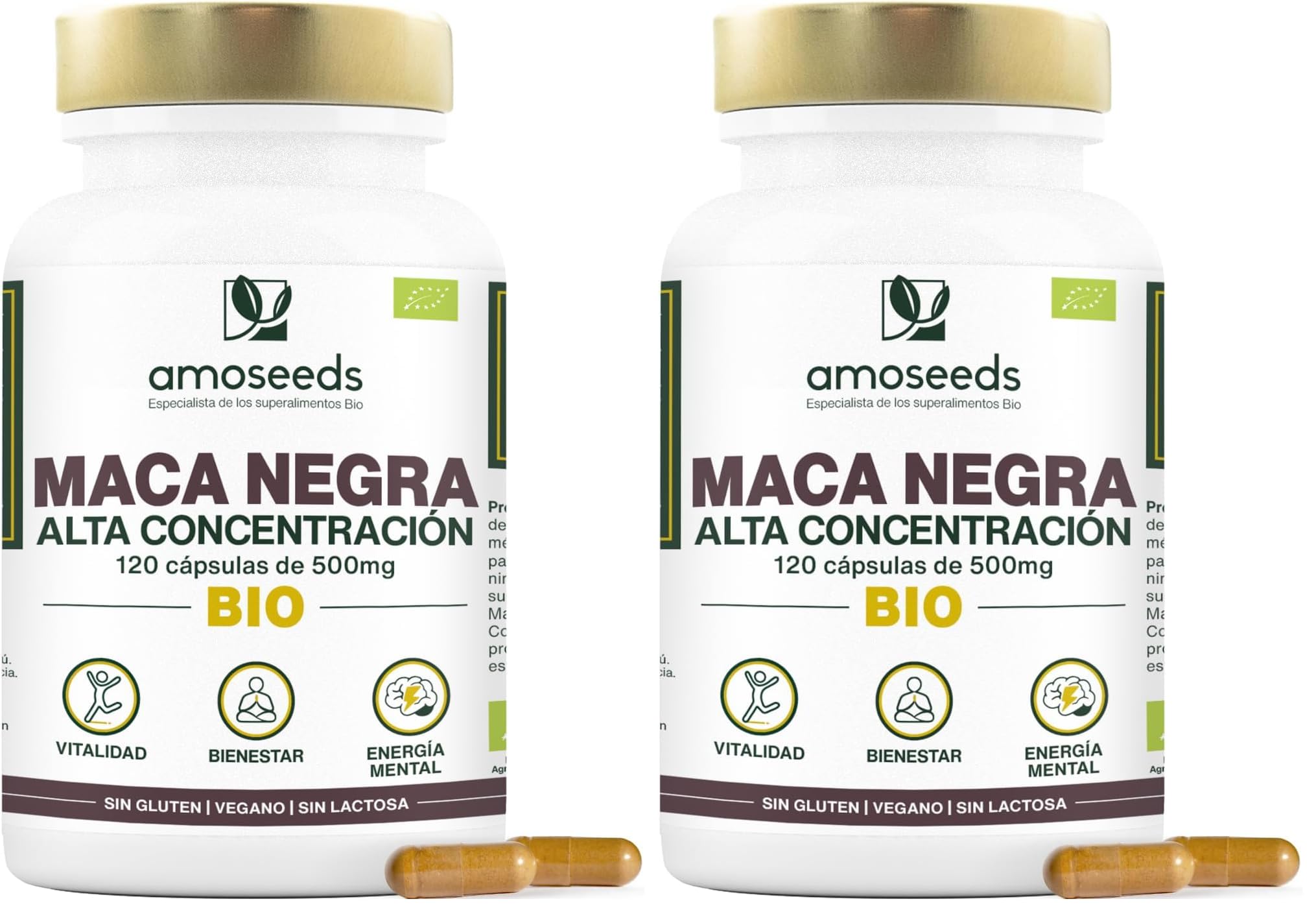 Maca Negra BIO Andina | Alta Concentración, 10 000mg / día | Maca Peruana Pura y Orgánica, 120 cápsulas | Energía, Vigor | Para Hombre y Mujer | Primera Calidad (Paquete de 2)