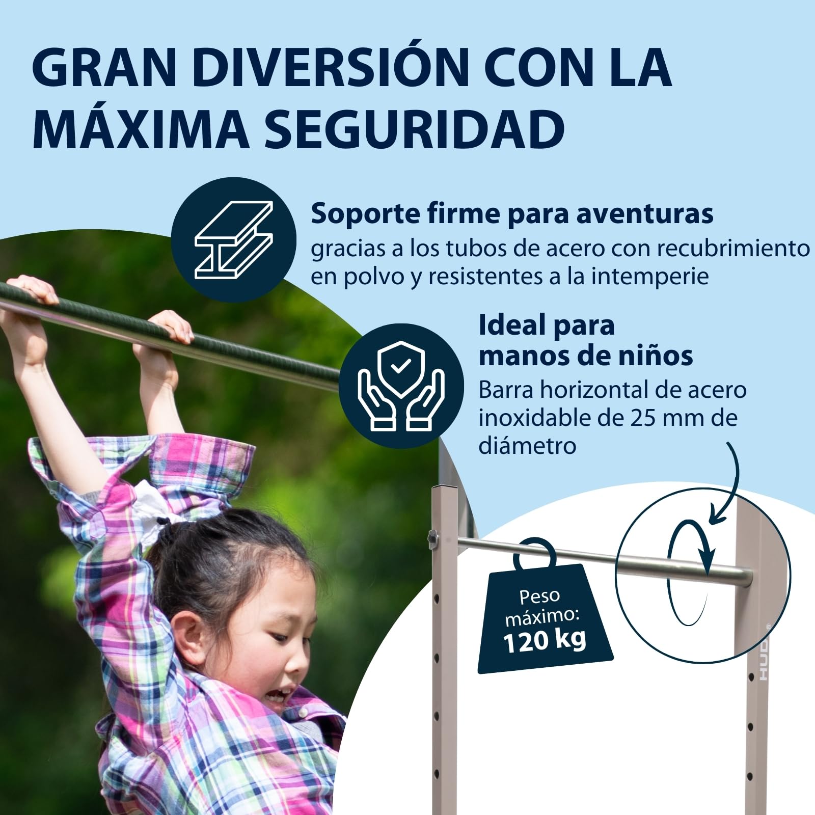 HUDORA Vario barra de gimnasia ajustable 7 posiciones acero inoxidable hasta 120 kg