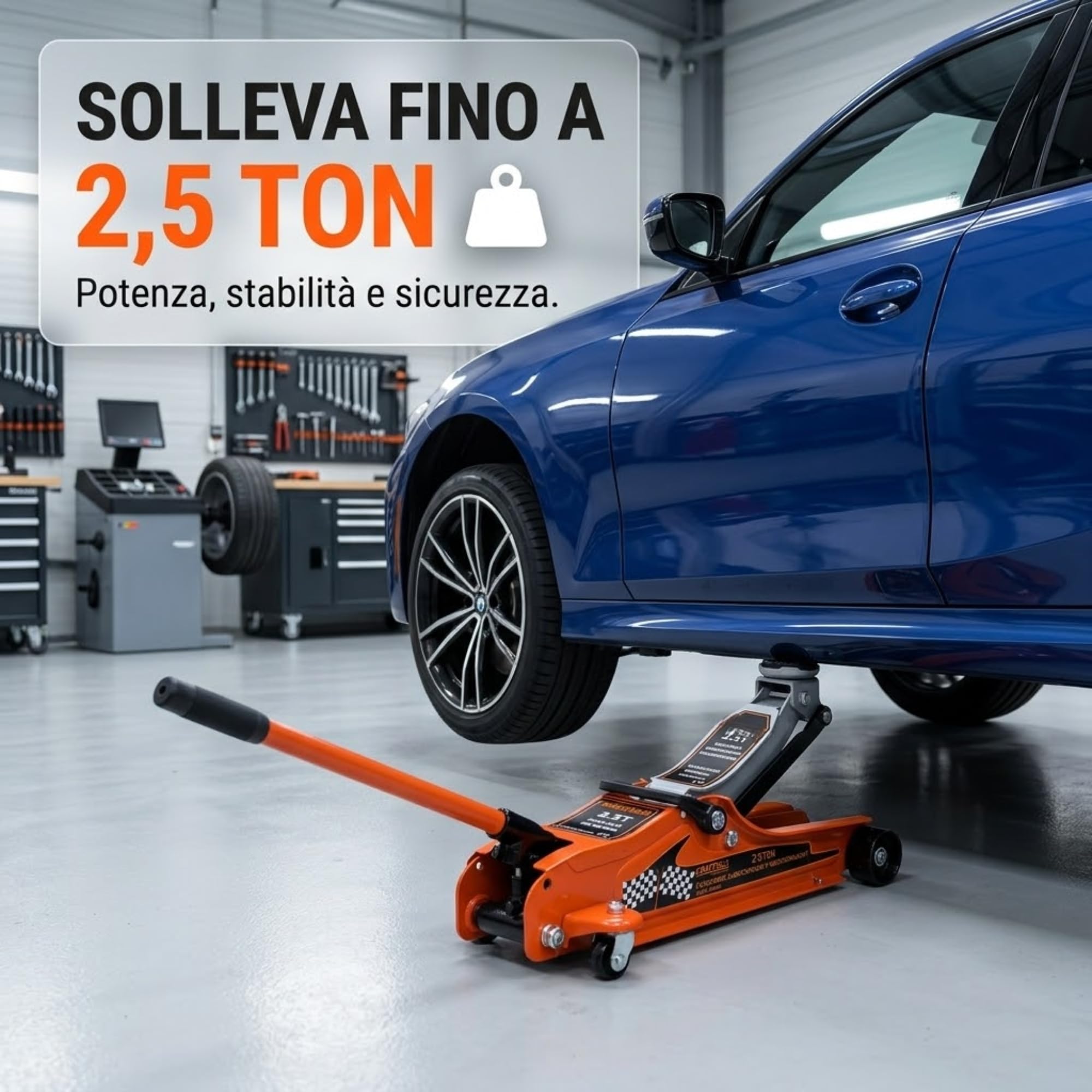 Cric Idraulico Ribassato 2,5T, Sollevatore Auto a Carrello Professionale con Profilo Basso 80-360 mm, Martinetto Idraulico per Cambio Gomme e Manutenzione Veicoli