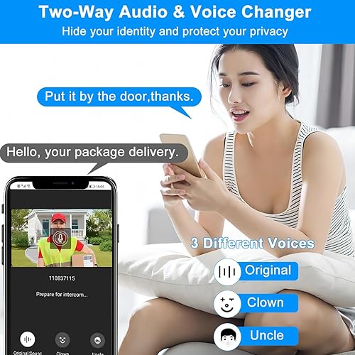 Miniatura 3 de Timbre inalámbrico con timbre, 2.4G WiFi Smart Video Doorbell con cambiador de voz, mensaje de voz, detección de movimiento PIR, visión nocturna,