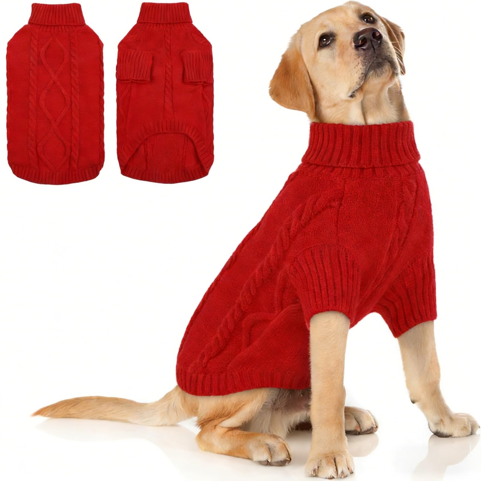 Hixingo Dog Knitted Jumper for Large Medium Small, XS-5XL Puppy Knitted Jacket Soft Warm Lightweight Winter Coat for Cold Weather Pets Male or Female (Red,M)