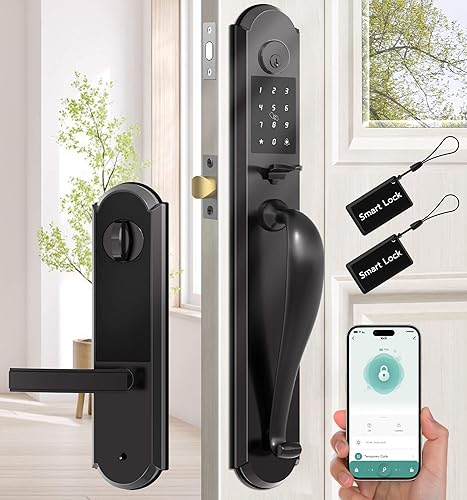 Anweller Cerradura de puerta de entrada sin llave con juego de asa, cerrojo inteligente integrado y perilla para puerta delantera, teclado de código
