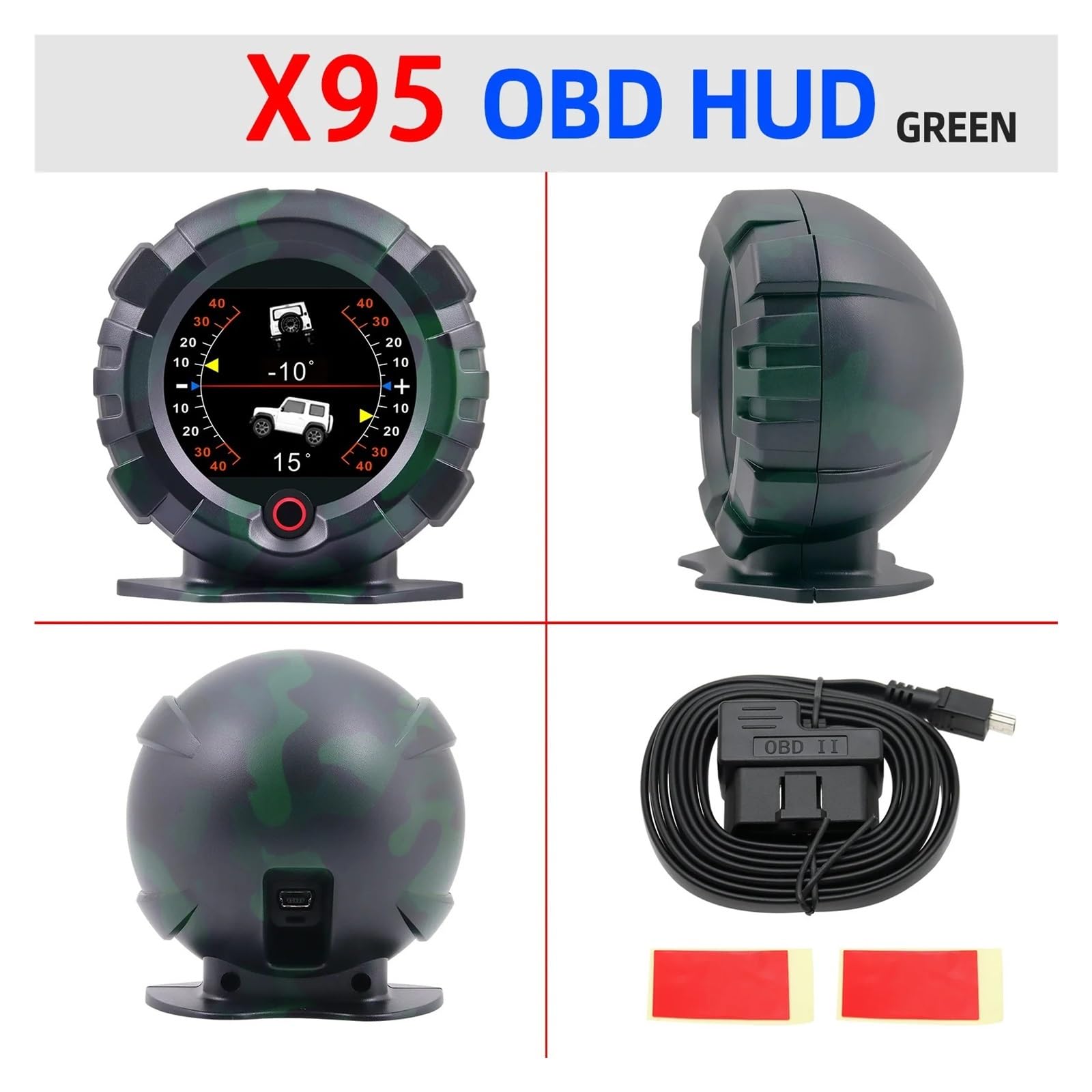 X95 Multifunción Head Up Display Inclinómetro Medidores De Pendiente Velocímetro GPS Kilometraje Medidores Digitales Montados En Vehículos(OBD-GREEN)