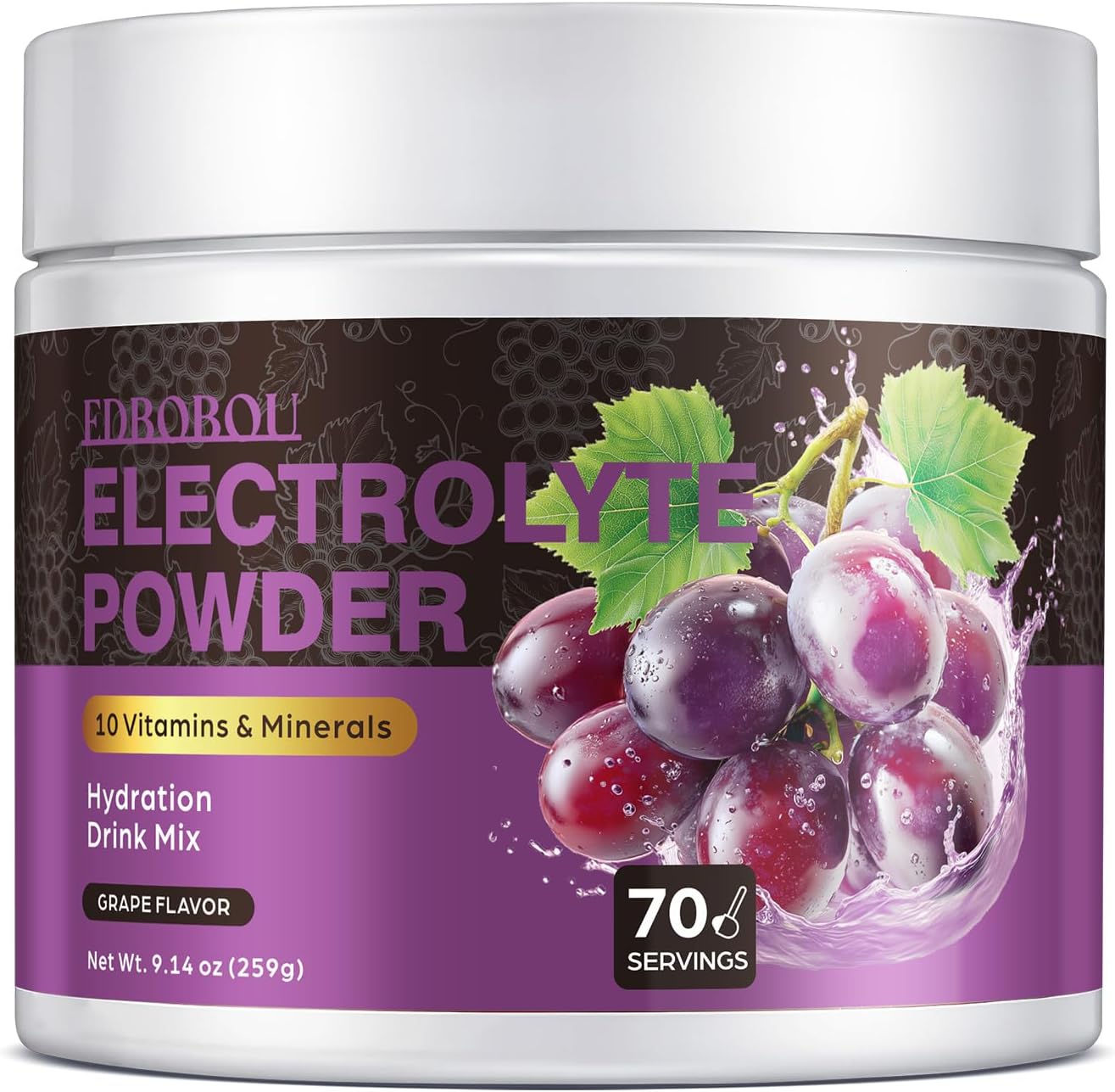 Sugar Free Electrolyte Powder Grape Flavor 70 Servings Refreshing Hydration with Potassium, Sodium & Magnesium Gluten-Free, Ideal for Athletes