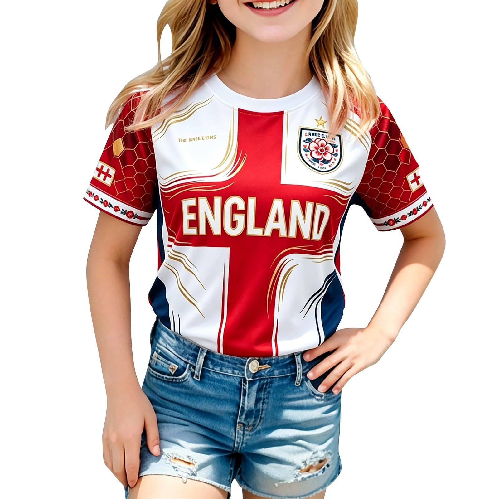 England Football Shirt Kids Boys Girls Jerseys Breathable Short Sleeve England Flag Graphic Tee Retro Crew Neck Outdoor Training Sports Tops (Red, 4-5 Years)