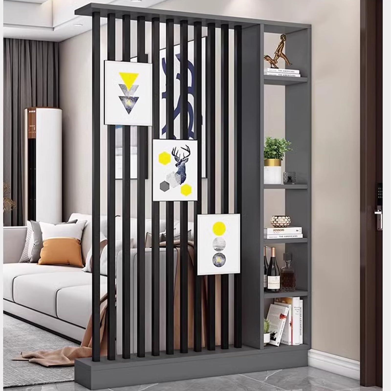 Divisorio indipendente con ripiani portaoggetti, divisorio in legno per decorazione casa e ufficio, scaffale aperto, 120 cm