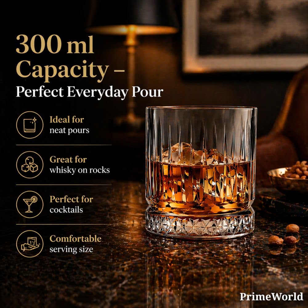 PrimeWorld Whiskey Glasses - Set of 6 Crystal Tumblers -2 PrimeWorld Whiskey Glasses - Set of 6 Crystal Tumblers -2