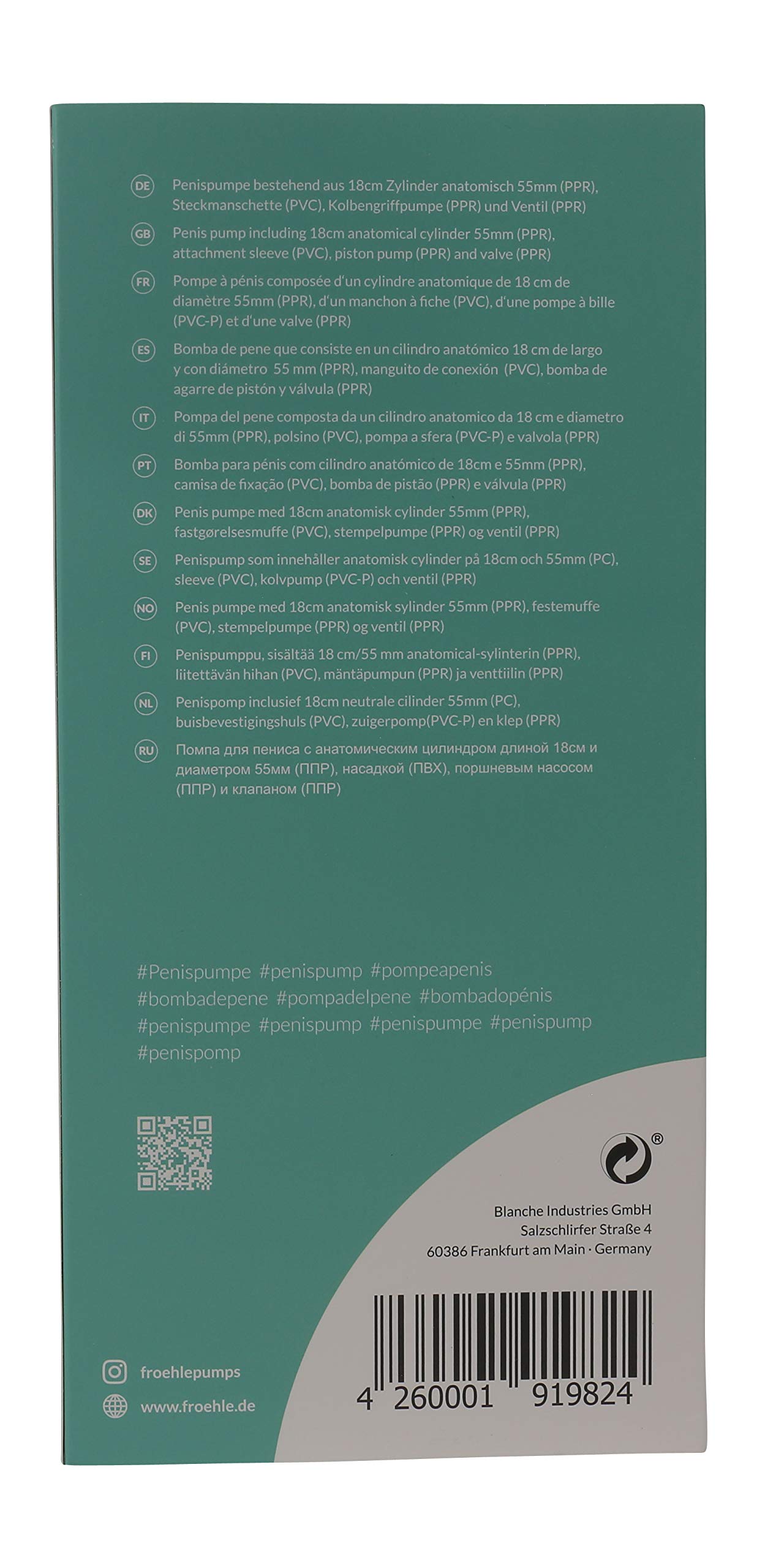 Fröhle Pompa Anatomica Per Il Pene Regular Fit Professionale, 200 G, Trasparente