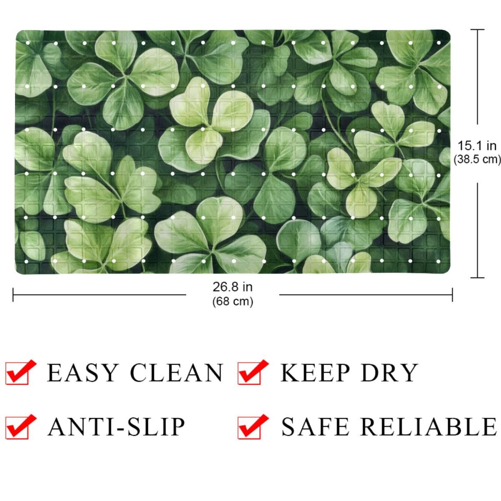 Lucky Four Leaf Lucky Green Clovers Seamless Pattern Bath Mats for Tub Non-Slip, Rectangular Bathtub Mat, Shower Mat with Suction Cups, Machine Washable Bathroom Mat- 39.9 x 70.9 cm