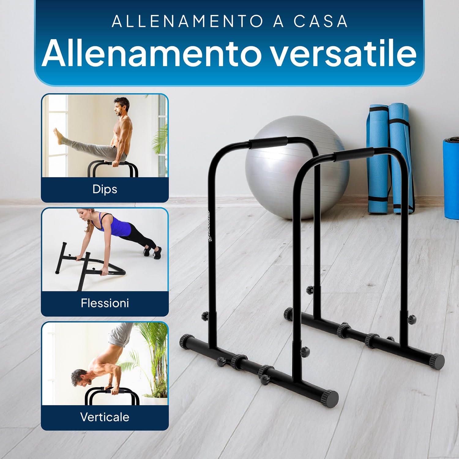 ArtSport Sbarra per Dips - Stazione Dip fino a 500 kg - Maniglie Push Up - Barra Fitness Regolabile - Push Up Bar Casa - Nero