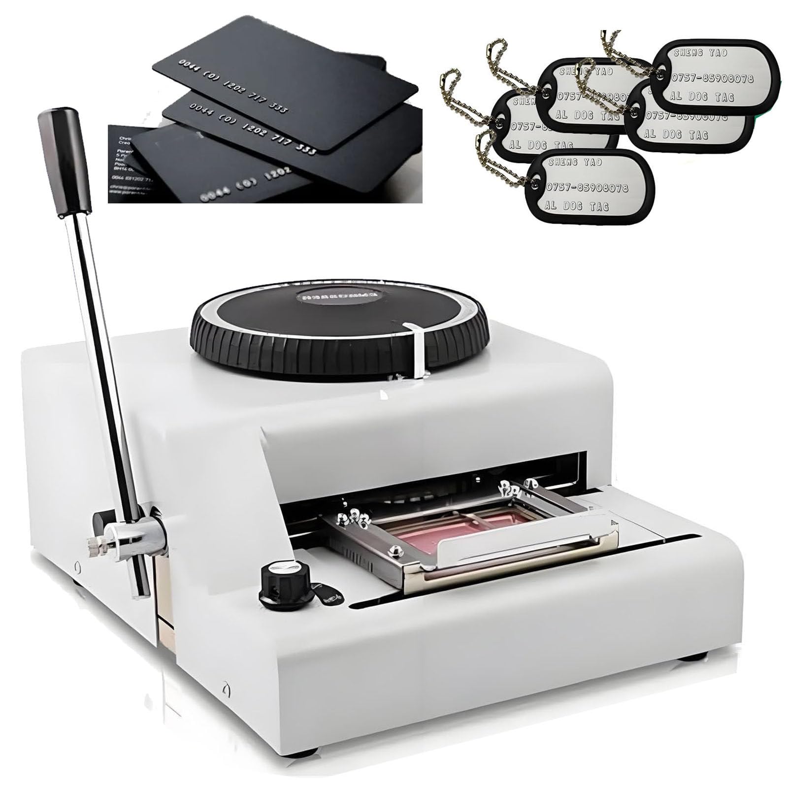 HTDRE Manual Embossing Machine for Dog Tags and PVC Cards, Includes 30 Aluminum Tags and 72 Character Set