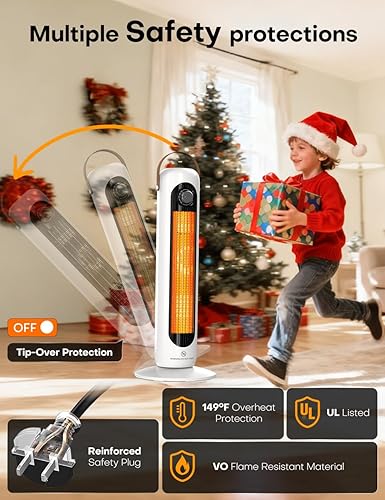 Miniatura 3 de Calentadores de espacio en torre para uso en interiores con 4 modos de calor, oscilación de 70, protección contra sobrecalentamiento y vuelco,