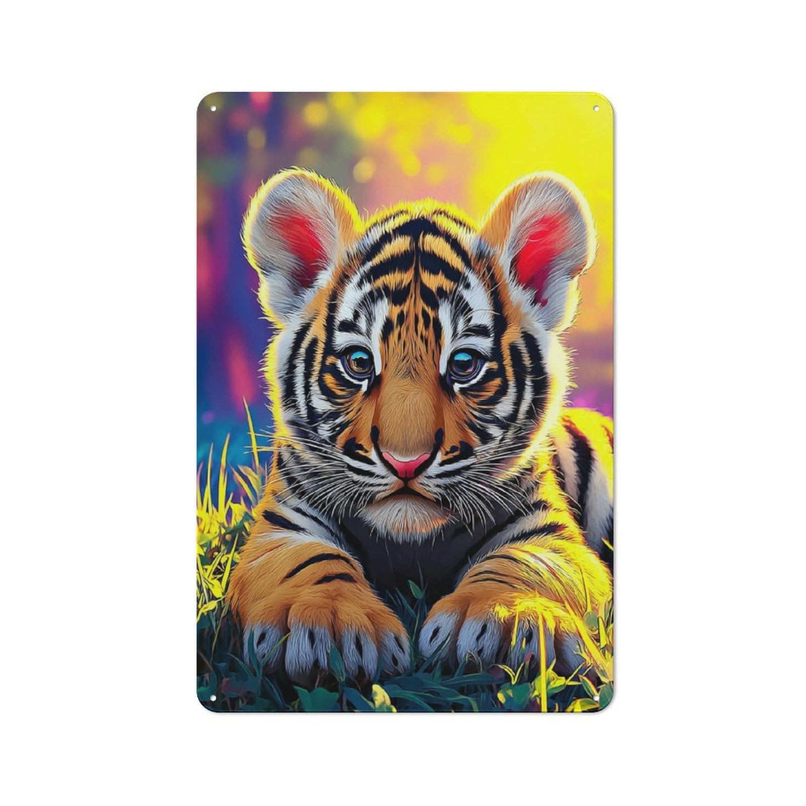 Junmoney Adorable Tiger Cub In Sunlight Retro-Style Metal Sign 30X20cm For Garage Or Workshop, A Moving-Home Gift For Collectors Of Tin Signs