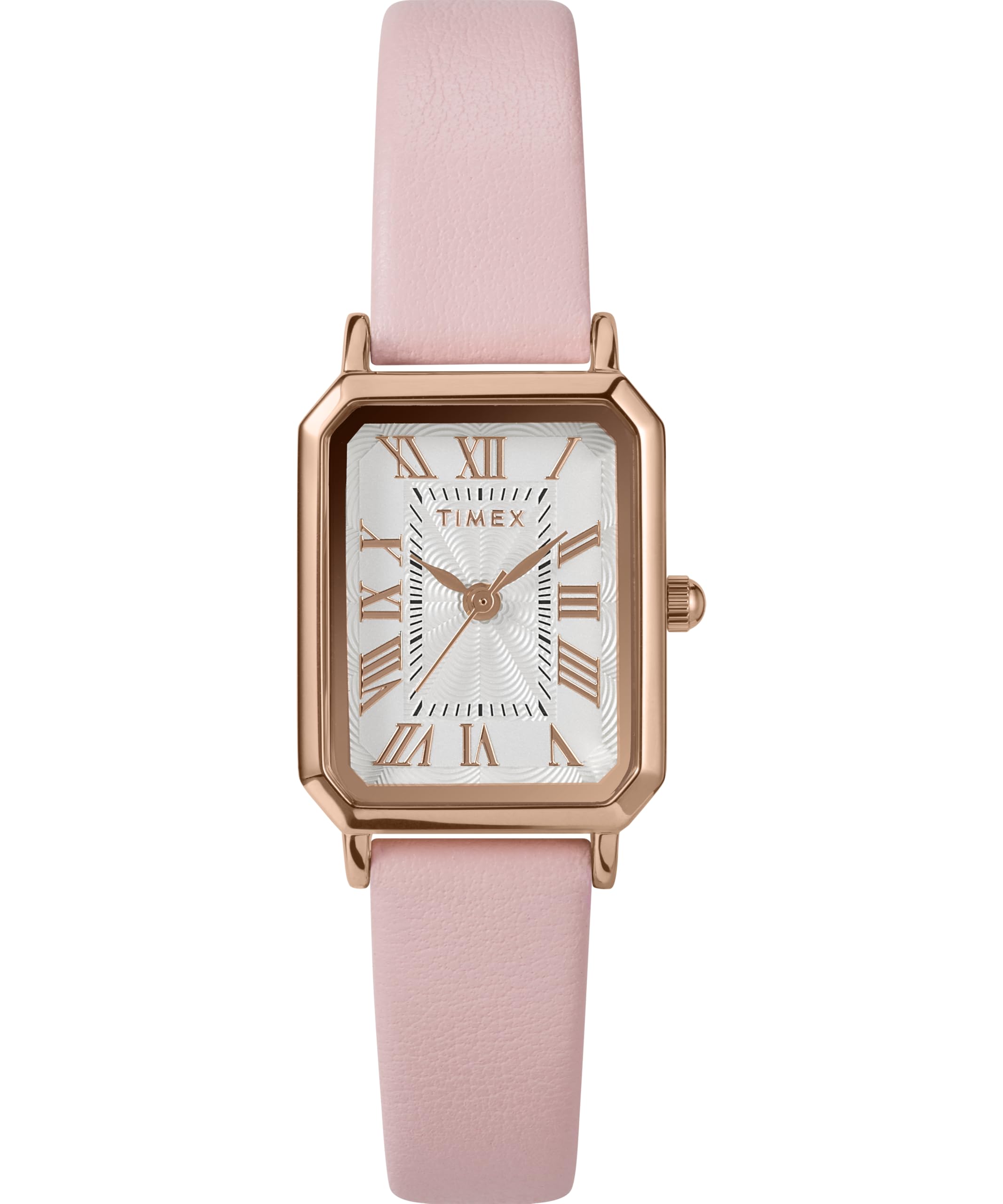 Timex Women's Trend 21 mm Watch, Pink Leather Strap White Dial Rose Gold-Tone Case TW2Y01100