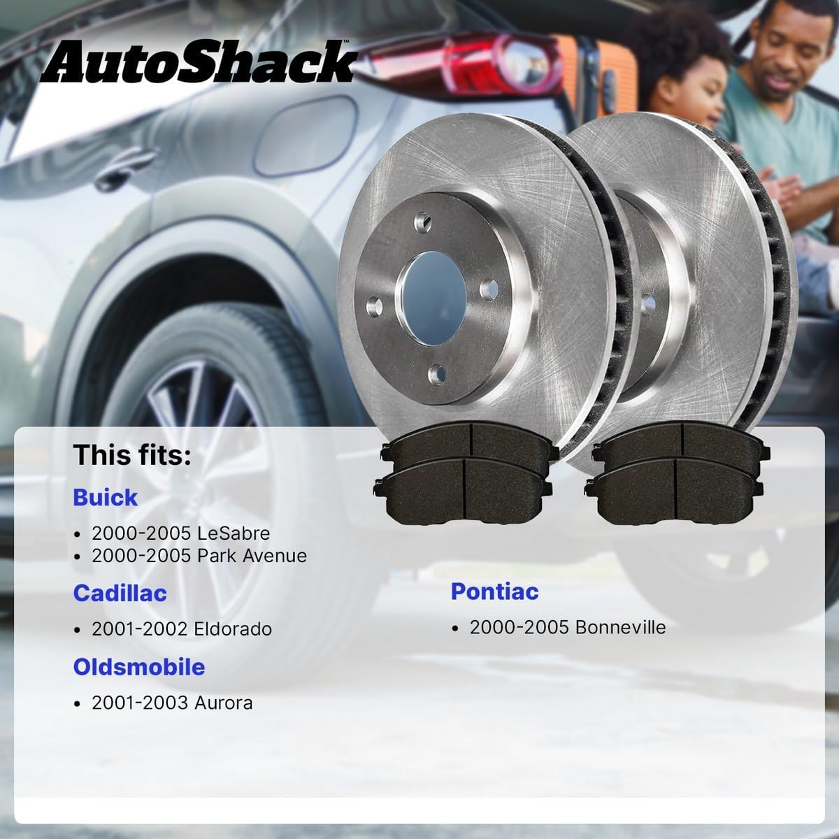 AutoShack Rear Solid Brake Rotors + Premium Ceramic Pads 6-PC Brake Kit Replacement for 1992-2002 Cadillac Eldorado 1997-2005 Buick Park Avenue 2000-2005 Buick LeSabre 11.06" (280.9 mm)