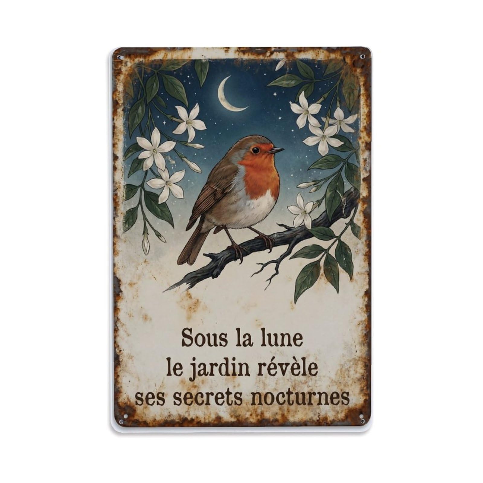 Fqnyr Style Robin Bird Garden Quote Moonlight （1） Metal Tin Sign Plaque Wall Decor For Cafe, Club Bar, Office, Home Garden Metal Poster 8X12inch