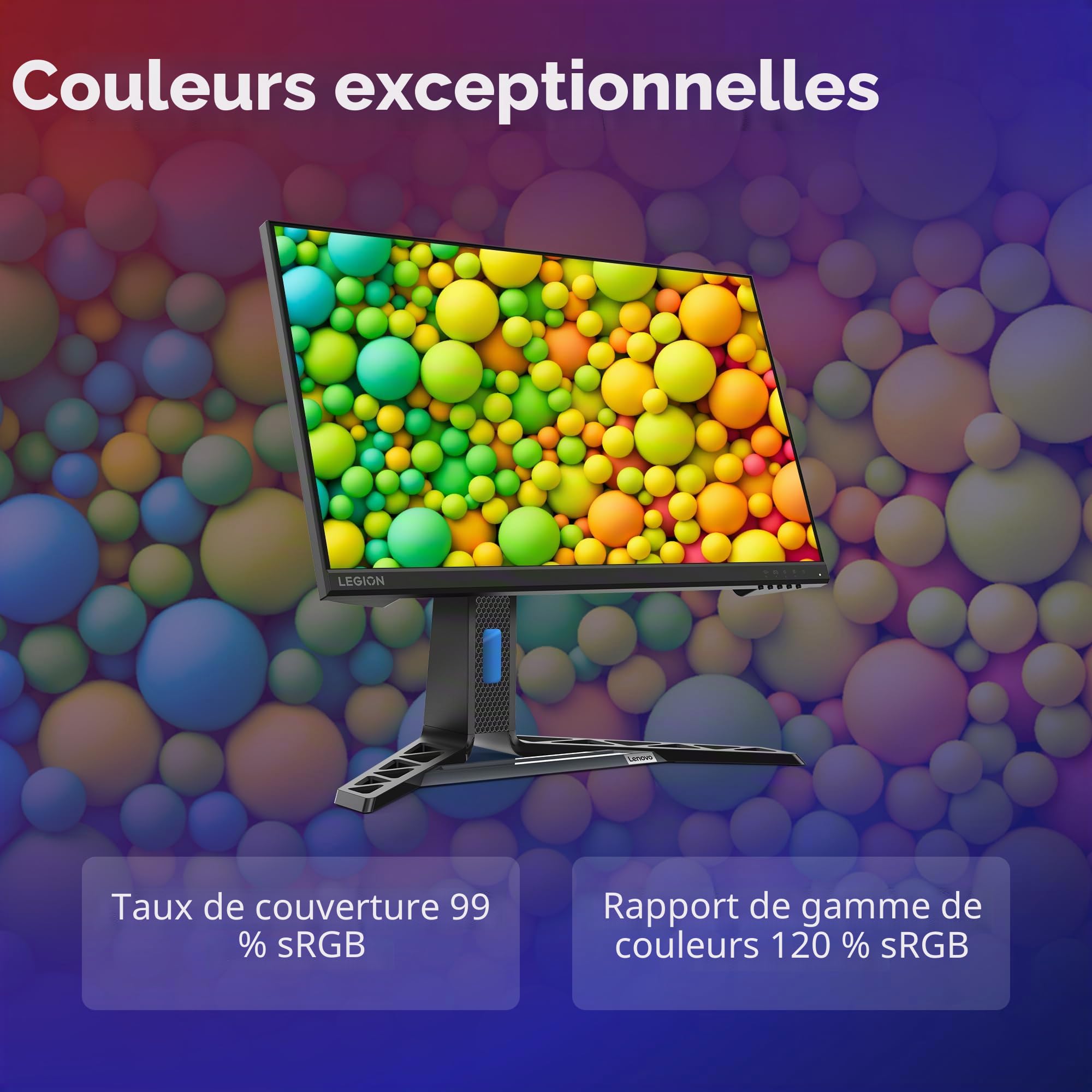 Lenovo Legion R24e Moniteur Gaming 24" FHD (1920 x 1080) IPS 0,5 ms 180 Hz Réglable AMD FreeSync, HDMI 2.1 (Mode Console) et DP Câble HDMI inclus - Raven Black