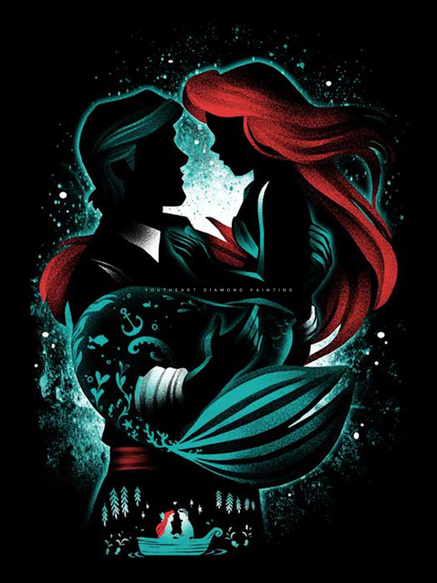 Youtheart Ar16 Diamond Painting Prince And Princess Diamond Art Little Mermaid, 5D Full Drill Cross Stitch Embroidery Kits
