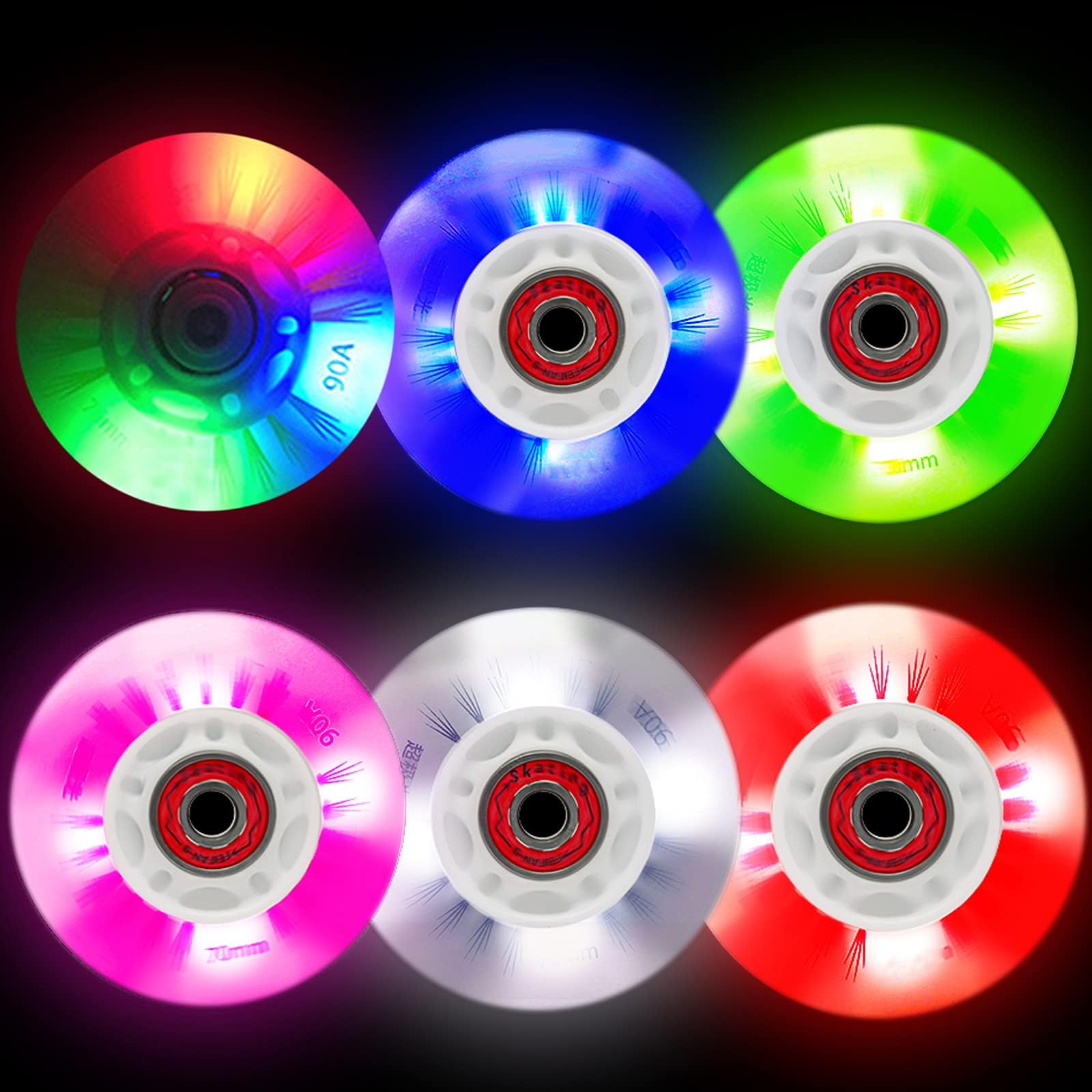 Light Up Inline Skate Wheels 4 Pack - Luminous Flash Inline Skates Replacement Wheel 80mm(Blue)