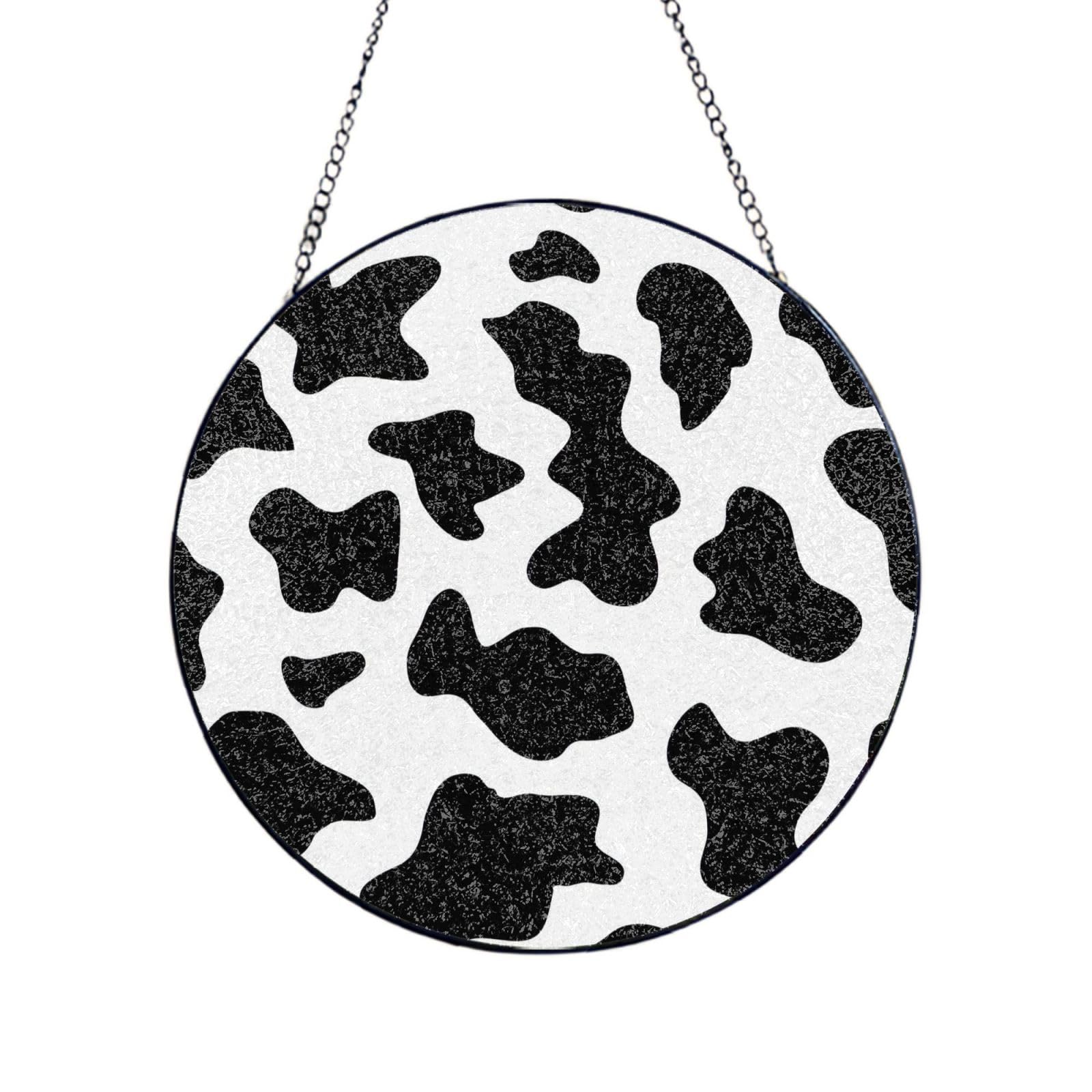 Phayah Cow Spot Print Glass Window Hanging Sun Catchers Suncatcher Decor For Birthday For Home Garden Porch 12in（30cm）