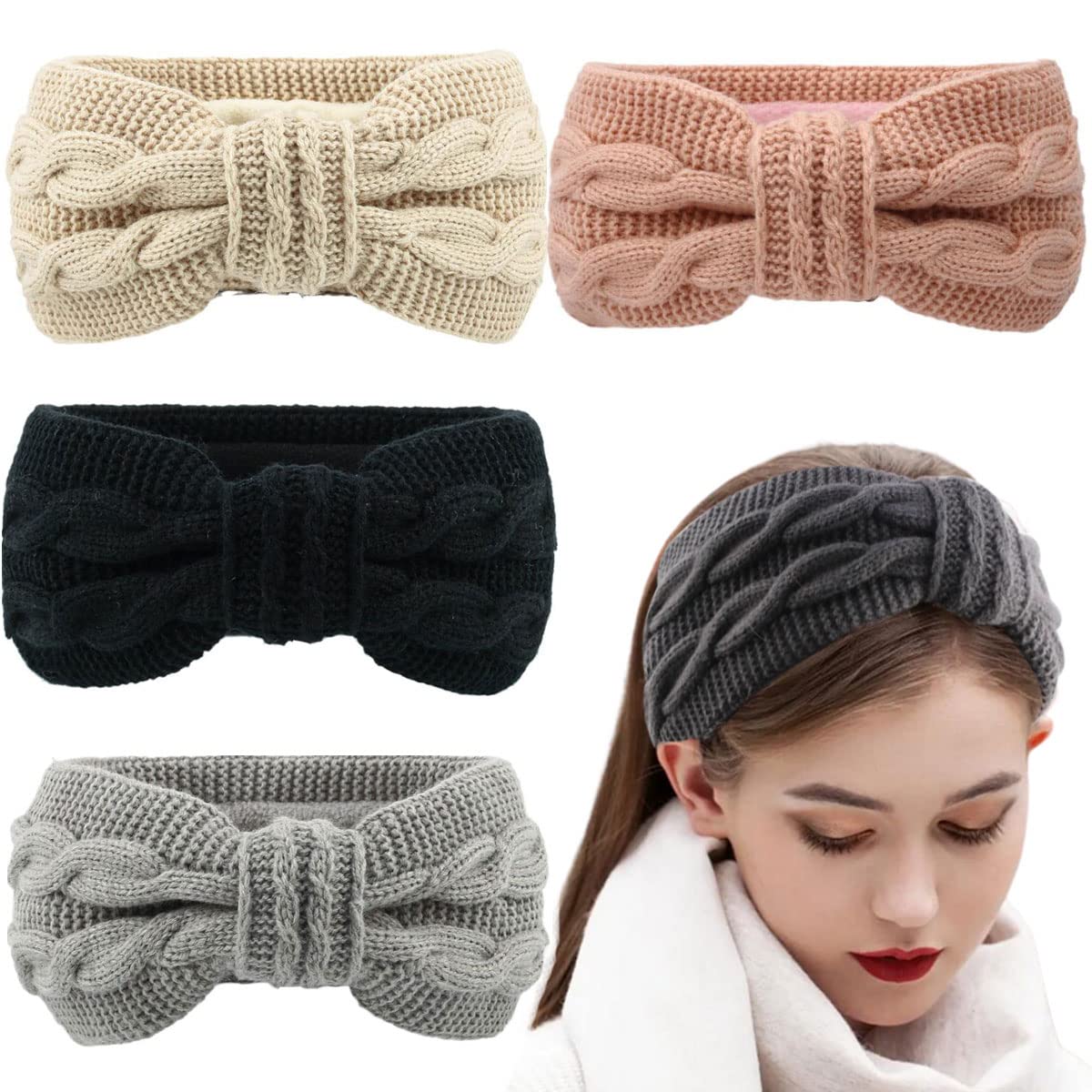 Petunny 4Pcs Winter Headband for Women,Ear Warmer Headbands