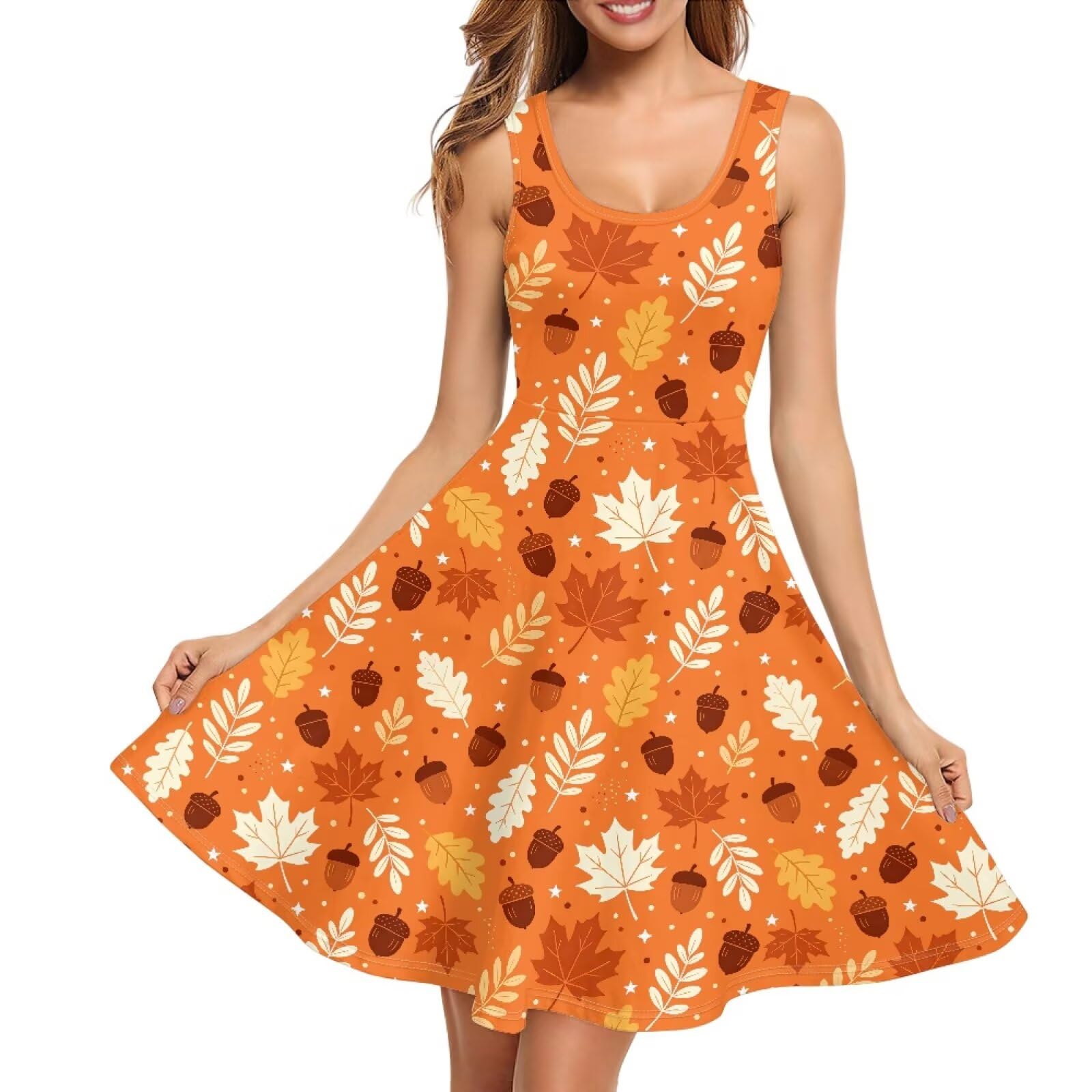 Women Stylish Tank Dresses Sleeveless Round Neck Midi Casual Dress with Pocket for Summer