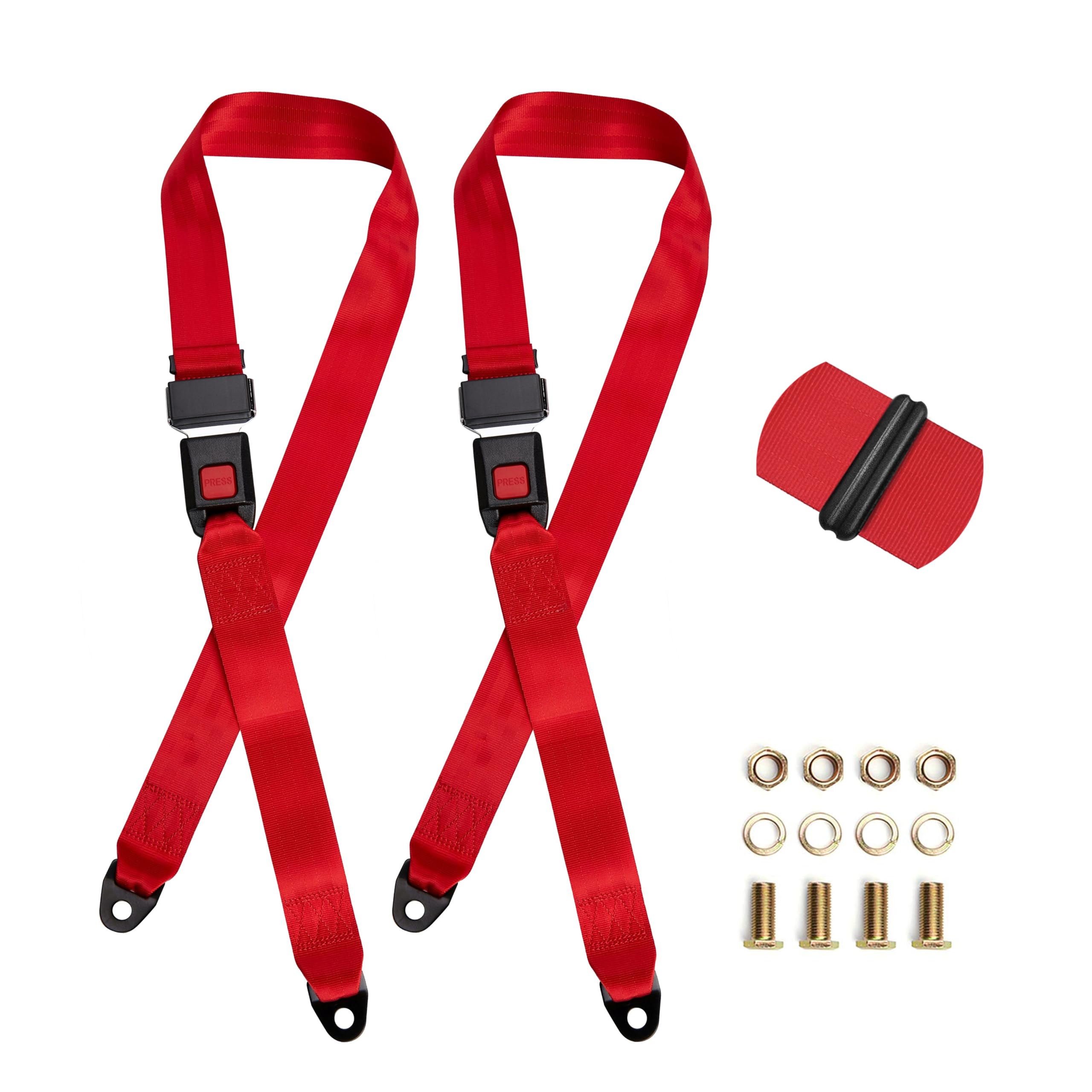Photo 1 of ROSSROLLA Red Color Golf Cart Seat Belt Kit Set of 2, Fits Most Golf Carts, EZGO, Yamaha, UTV, Front/Rear Seatbets, Universal, 2 Pack