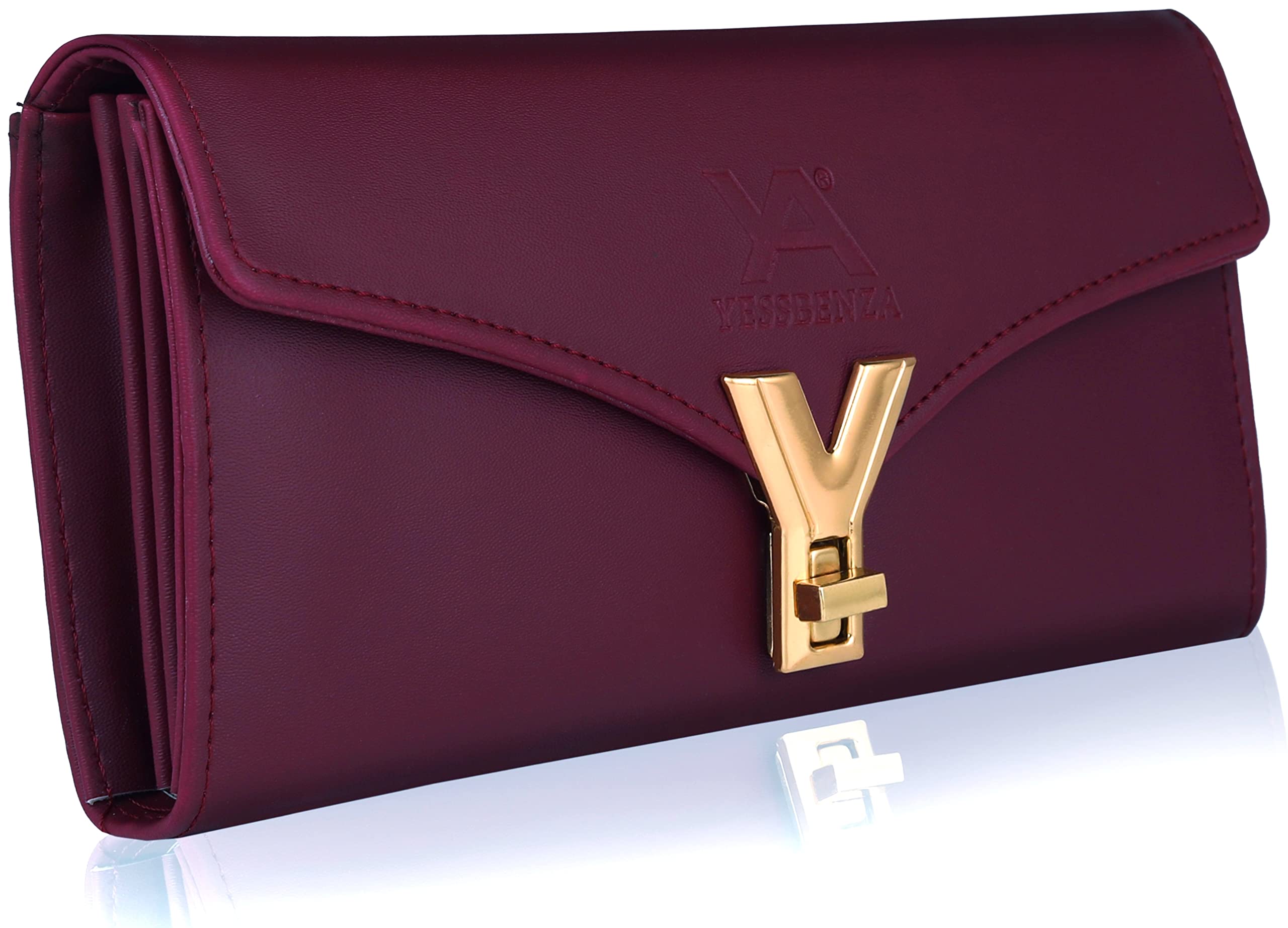 yessbenza YESSNENZA Women's Artificial Leather Stylish Twofold Clutch Wallet Purses/with Phone Pockets 4 Separate Multiple Card Slots (Y Maroon)-picture-11
