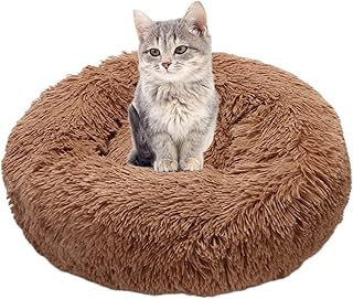 SEDOXX Pet Sofa Bed Cat Bed for Indoor Cats Small Cat Plush Pet Bed Anti Slip Donut Kitty Bed Puppy Bed Dog Cuddler Keeping Warm Dog Bed Soft Fluffy,40cm,Khaki